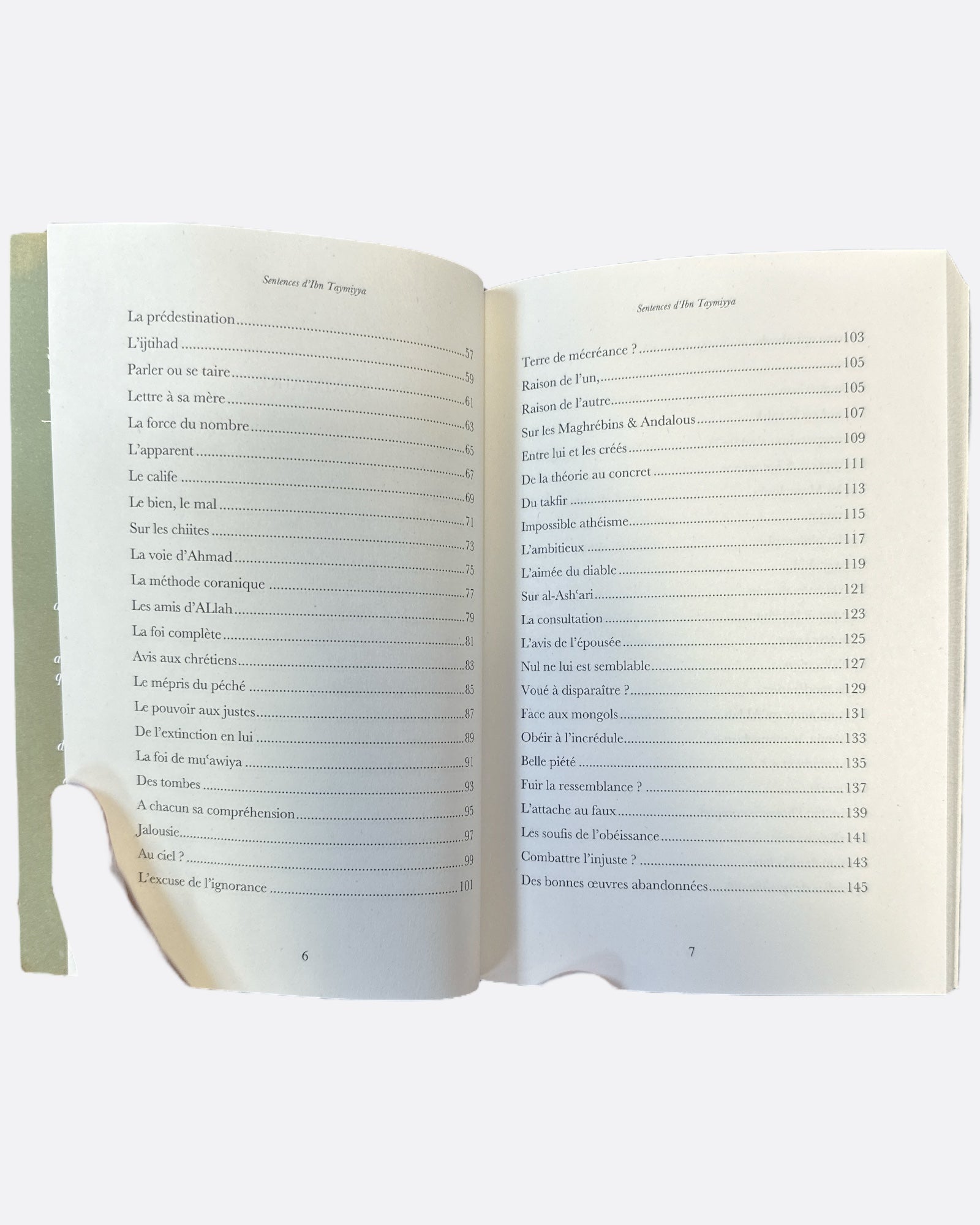 Sommaire - Les Sentences d'Ibn Taymiyya - Edition Sarrazins