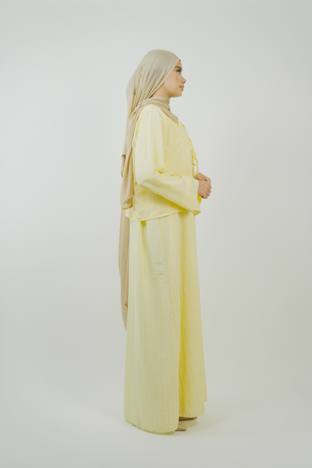 Ensemble robe et gilet court à noeud à rayure