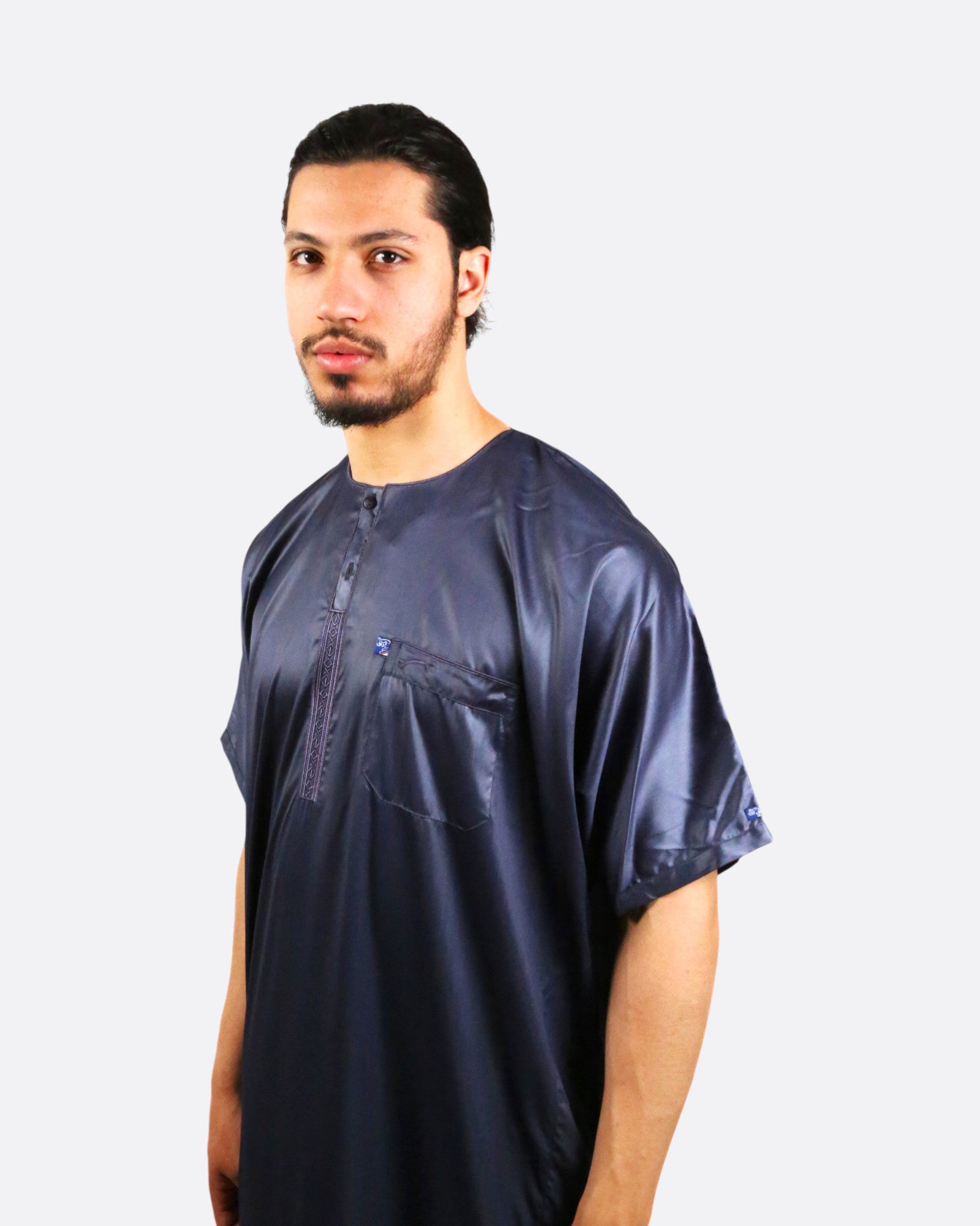 Qamis Ikaf satiné rayures - manches courtes