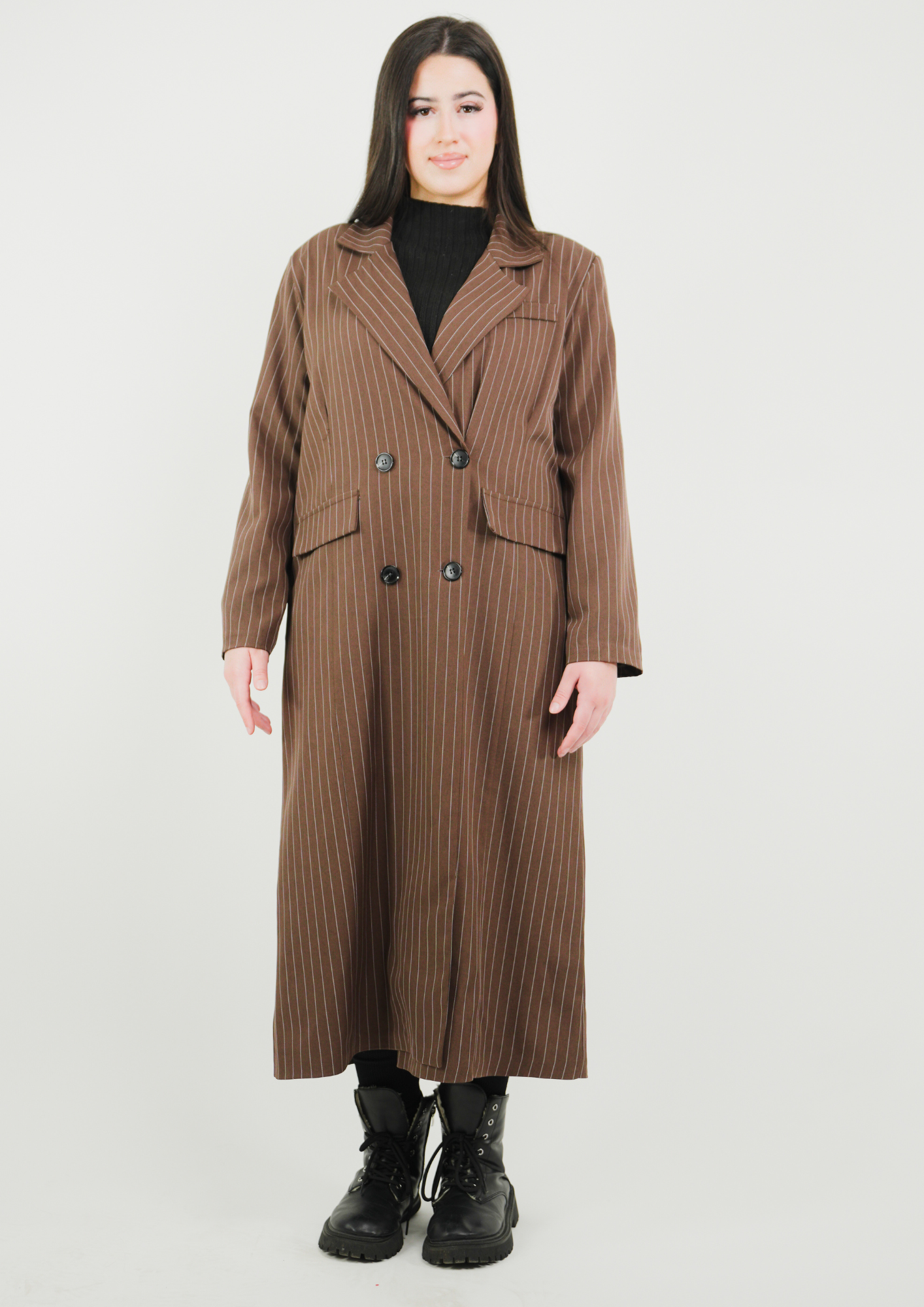 Veste longue classique à rayures fines