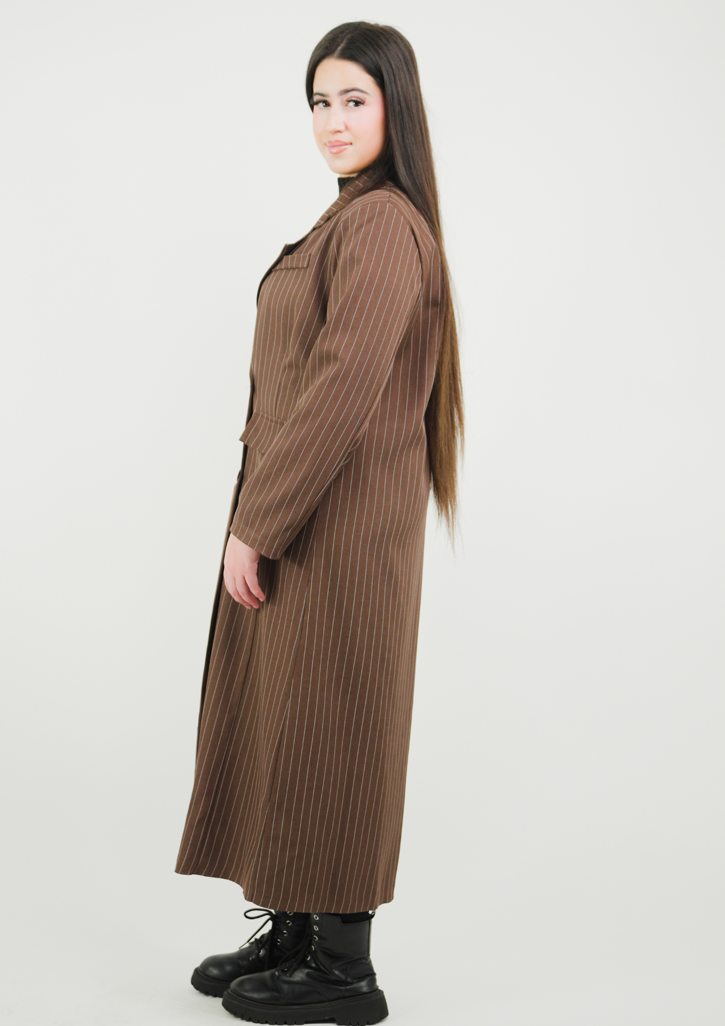 Veste longue classique à rayures fines