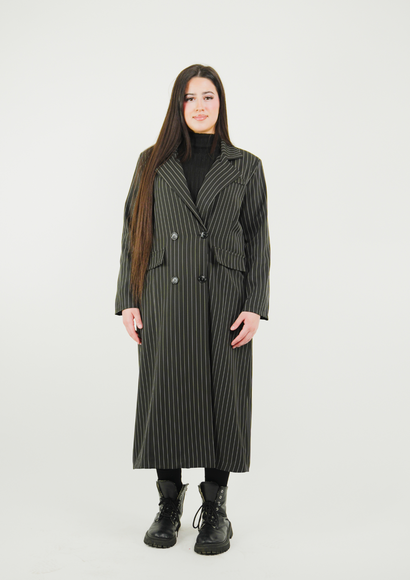 Veste longue classique à rayures fines