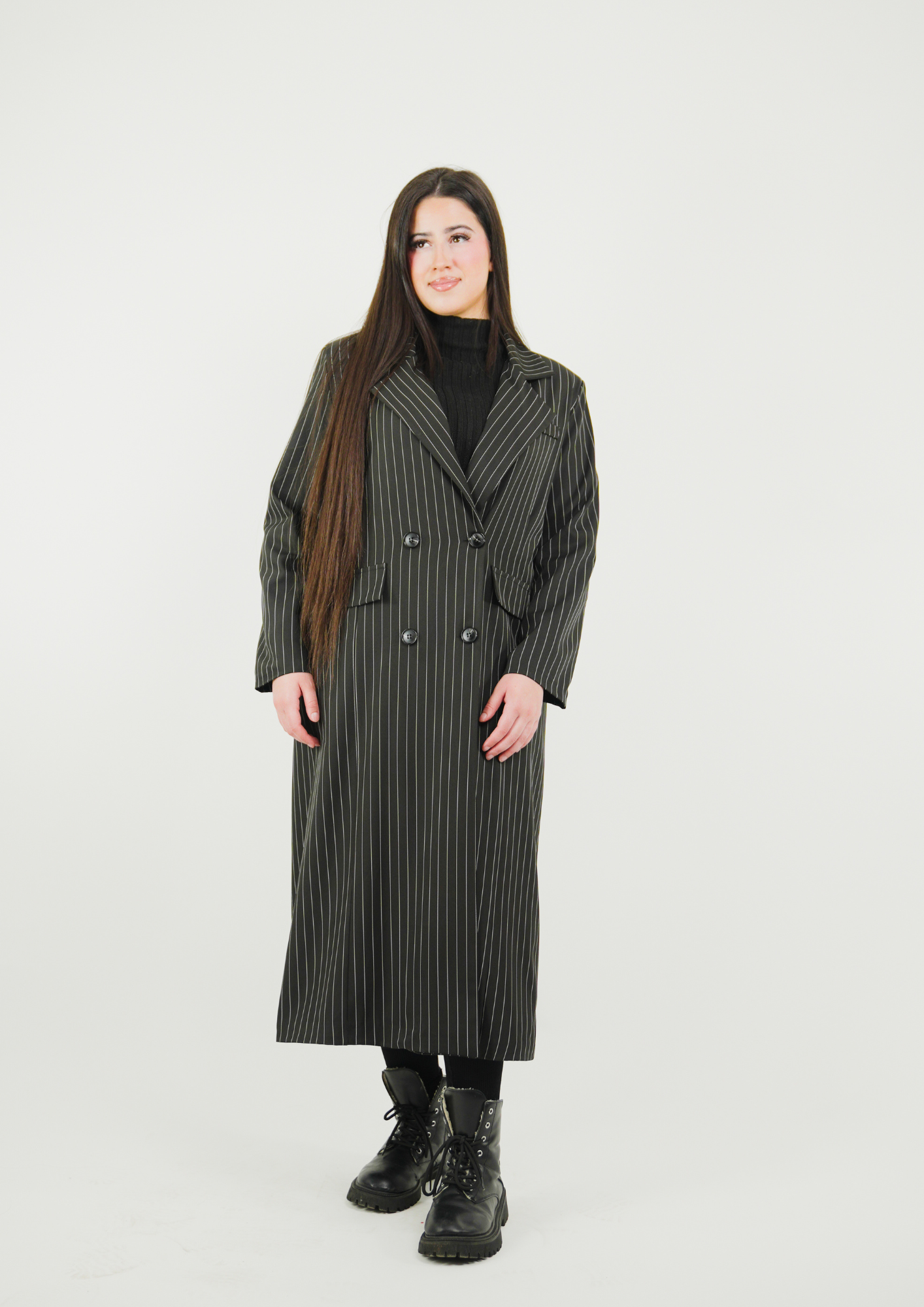 Veste longue classique à rayures fines