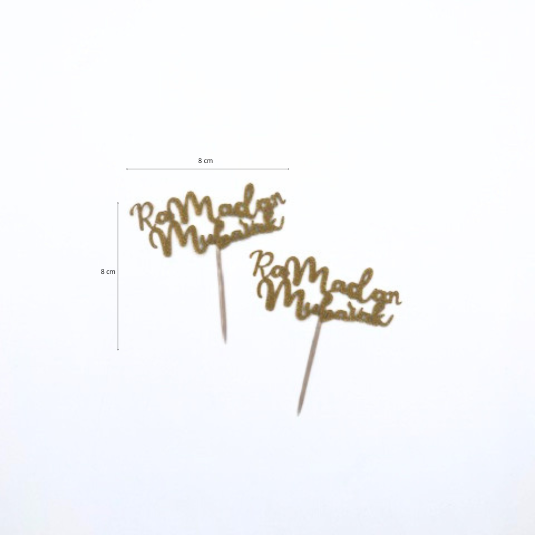 Lot de 6 petits cake topper brillant "Ramadan Mubarak" – produit proposé sur Souk Dubaï