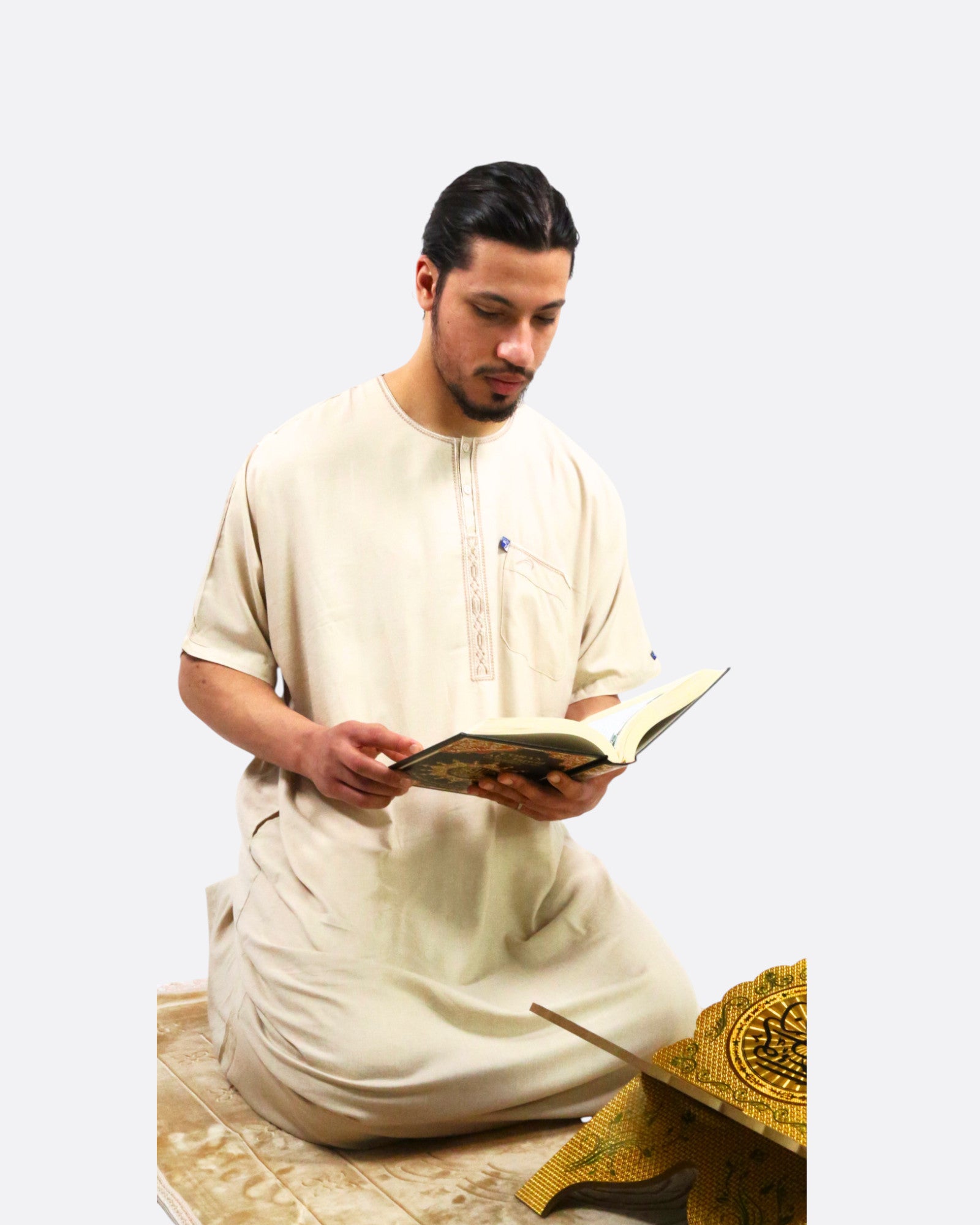 Qamis Ikaf tissu lin - manches courtes