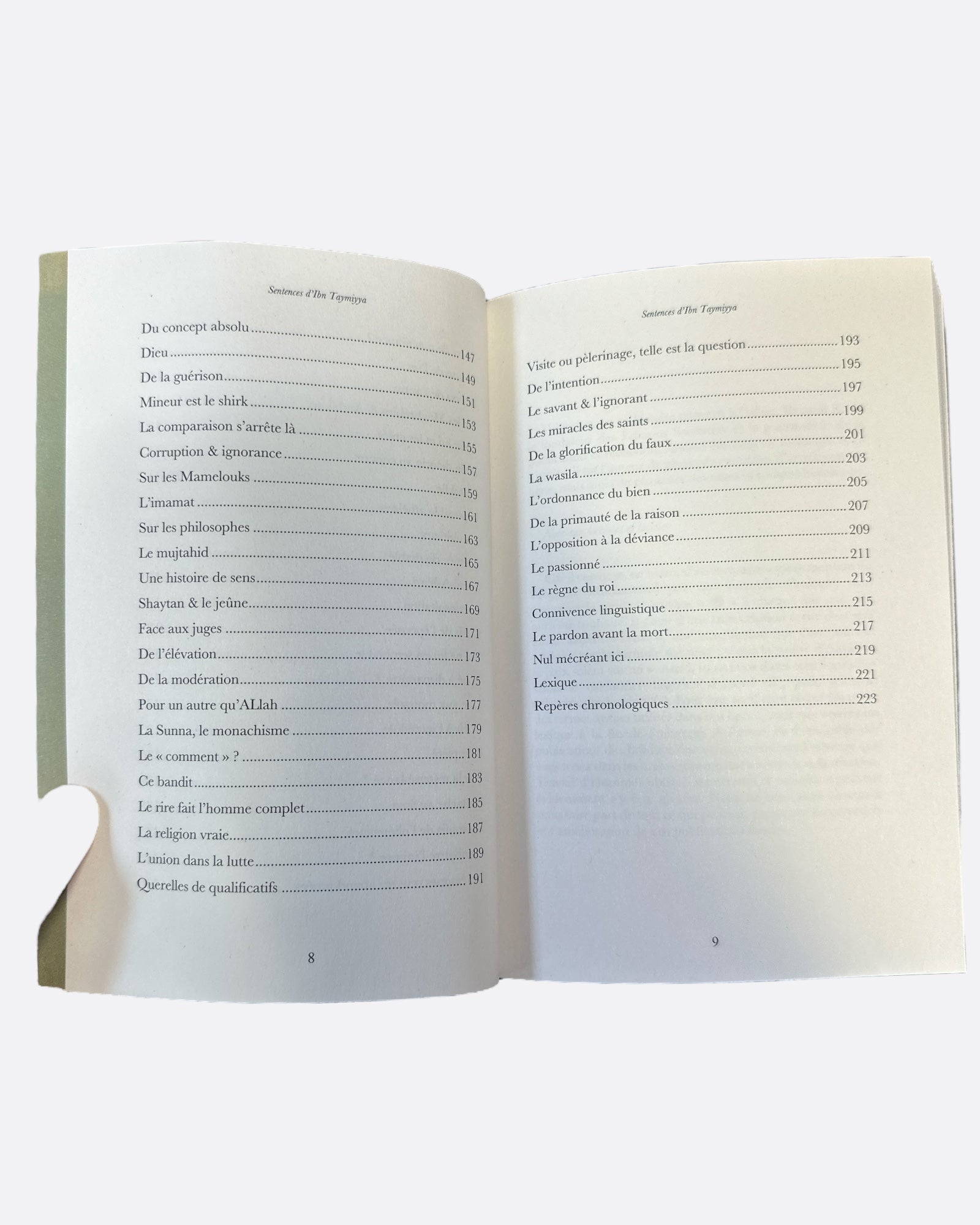 Sommaire - Les Sentences d'Ibn Taymiyya - Edition Sarrazins