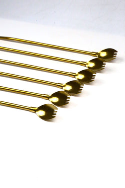 Set of 6 golden cutlery with steel straw