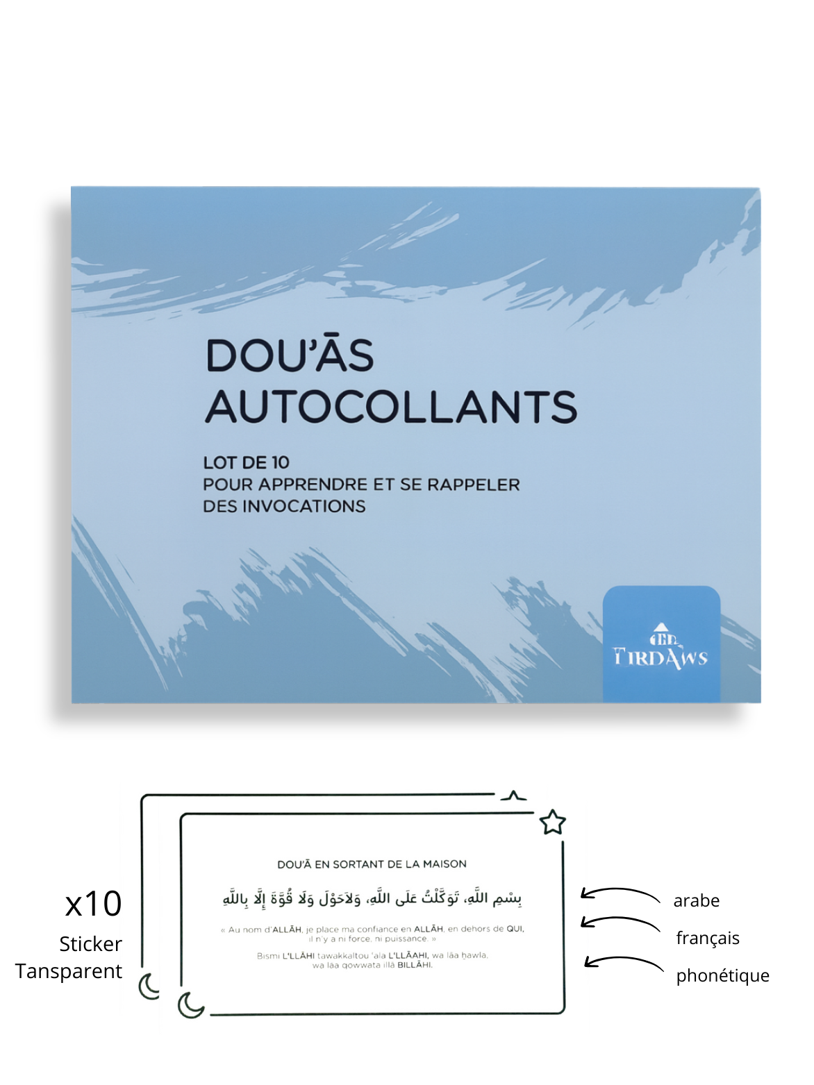 Lot de 10 autocolants Dou'as | Ar, Fr & Phon - Edition Firdaws