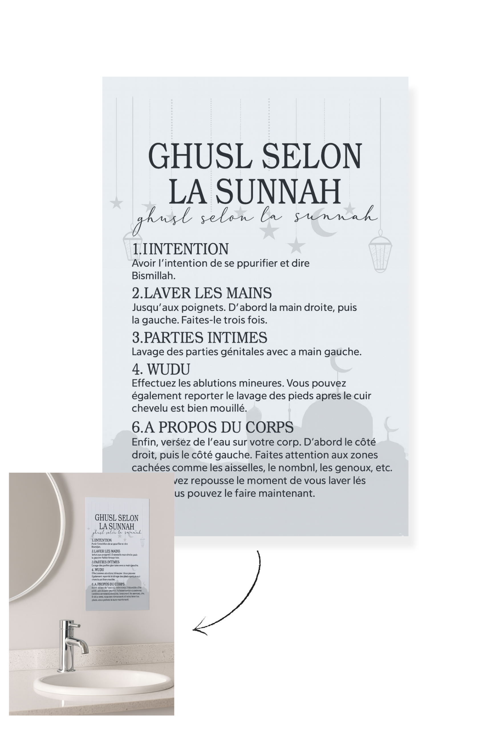 Stickers Ghusl selon la Sunnah  | 24 x 15 cm