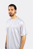 Qamis Ikaf satiné rayures - manches courtes
