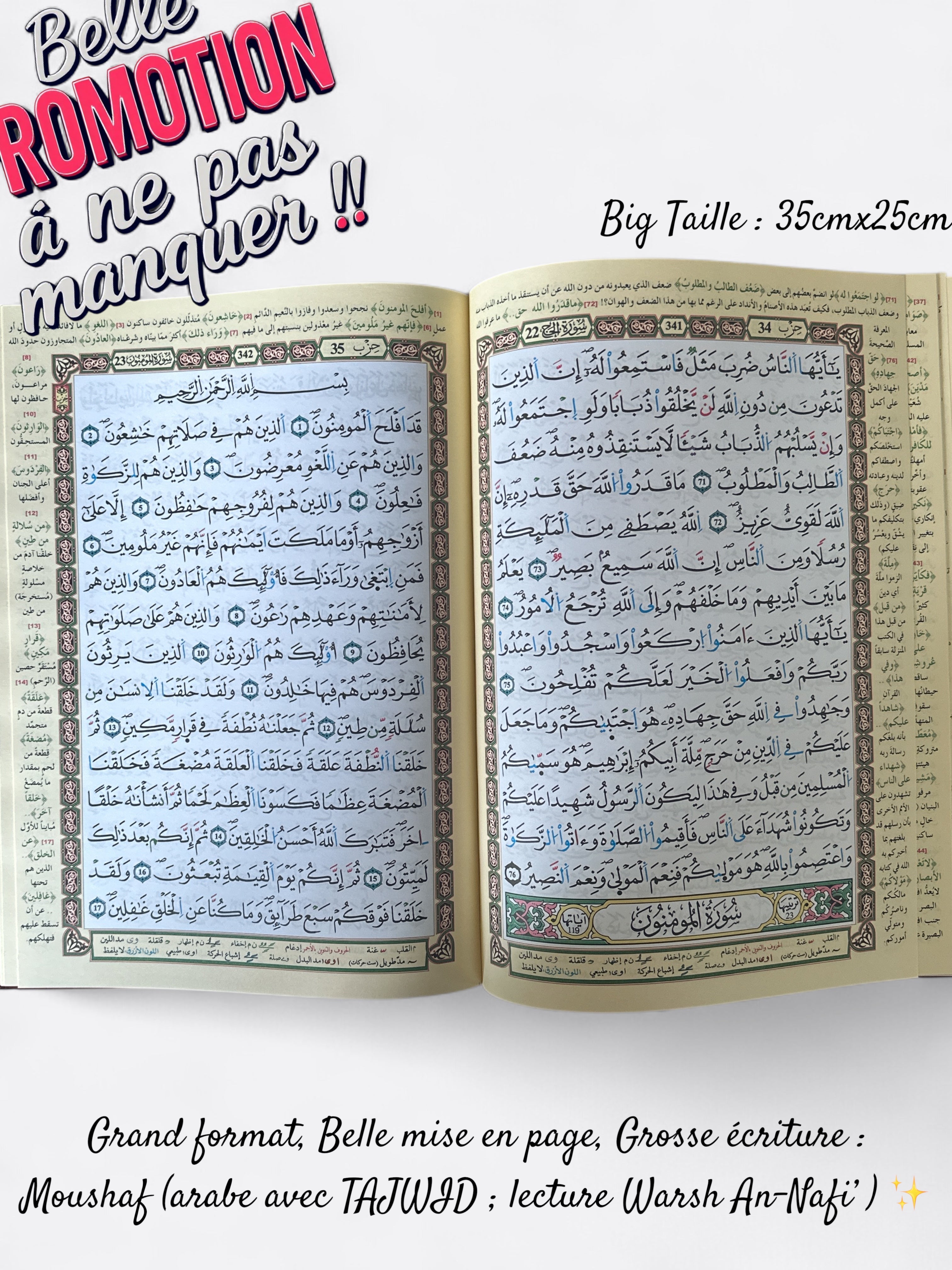 Promotion Souk Dubai France - Coran (Arabe, Lecture Warsh) - Big Format et Grosse écriture - style d'écriture claire du Maroc
