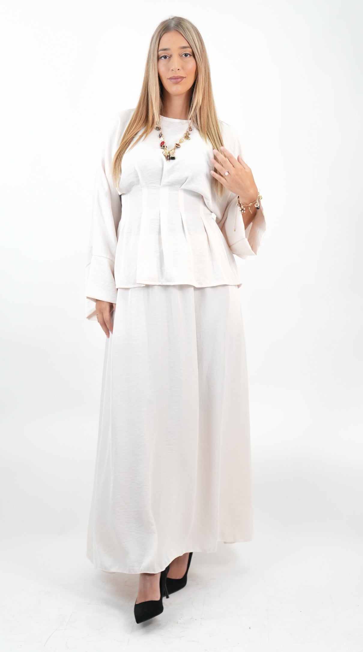 Ensemble femme jupe et haut cintré avec liens à nouer