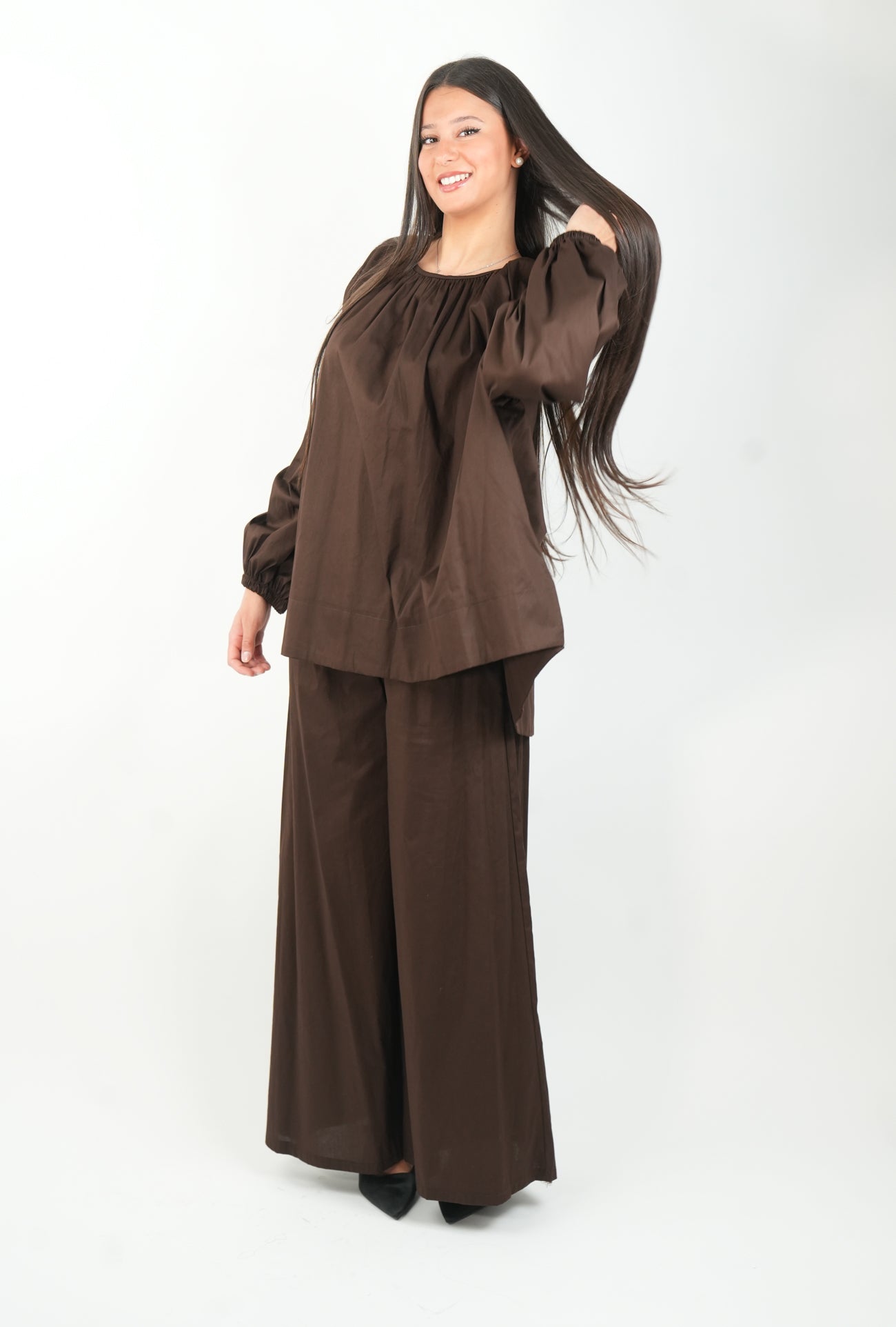 Ensemble pantalon palazzo et haut bouffant