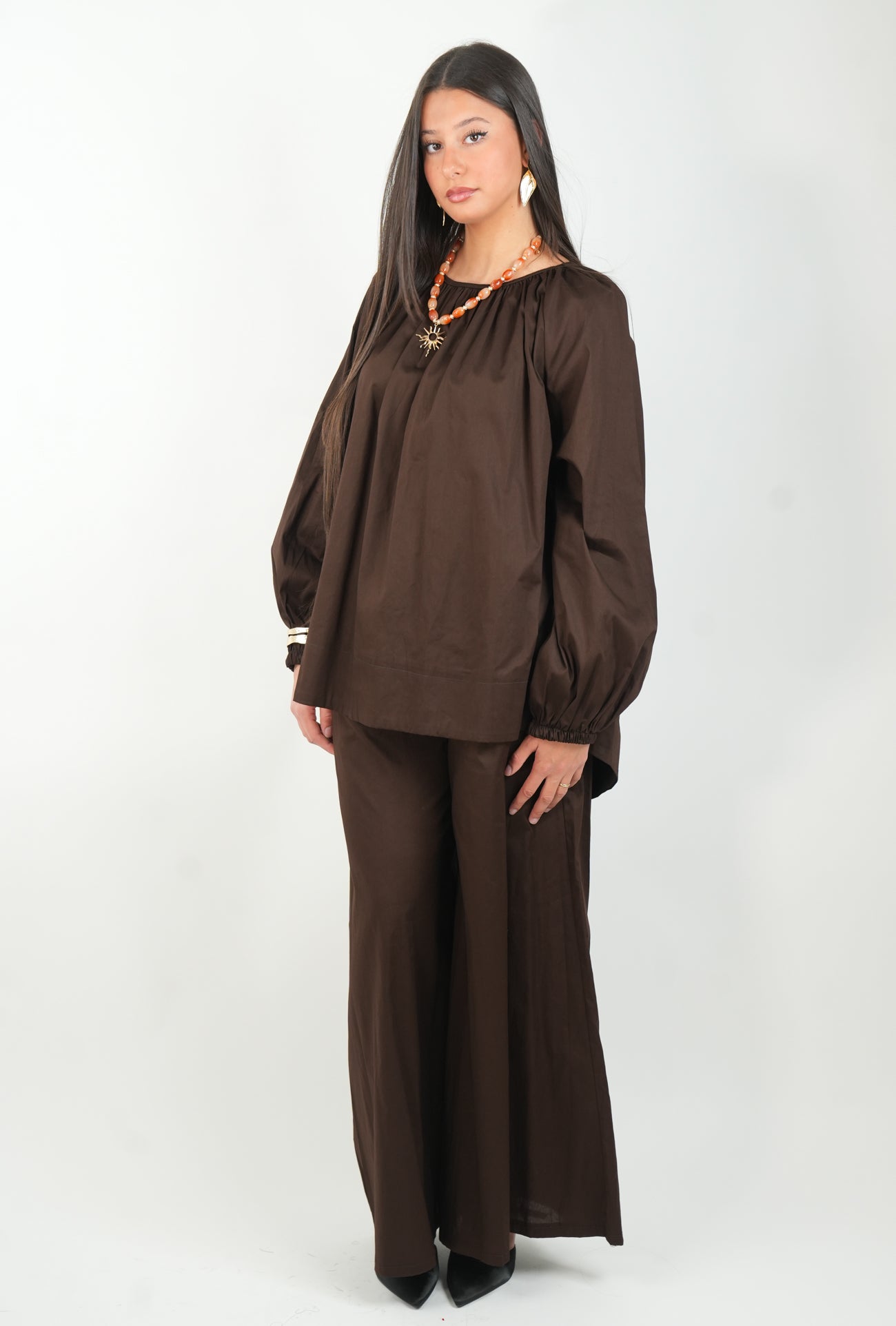 Ensemble pantalon palazzo et haut bouffant