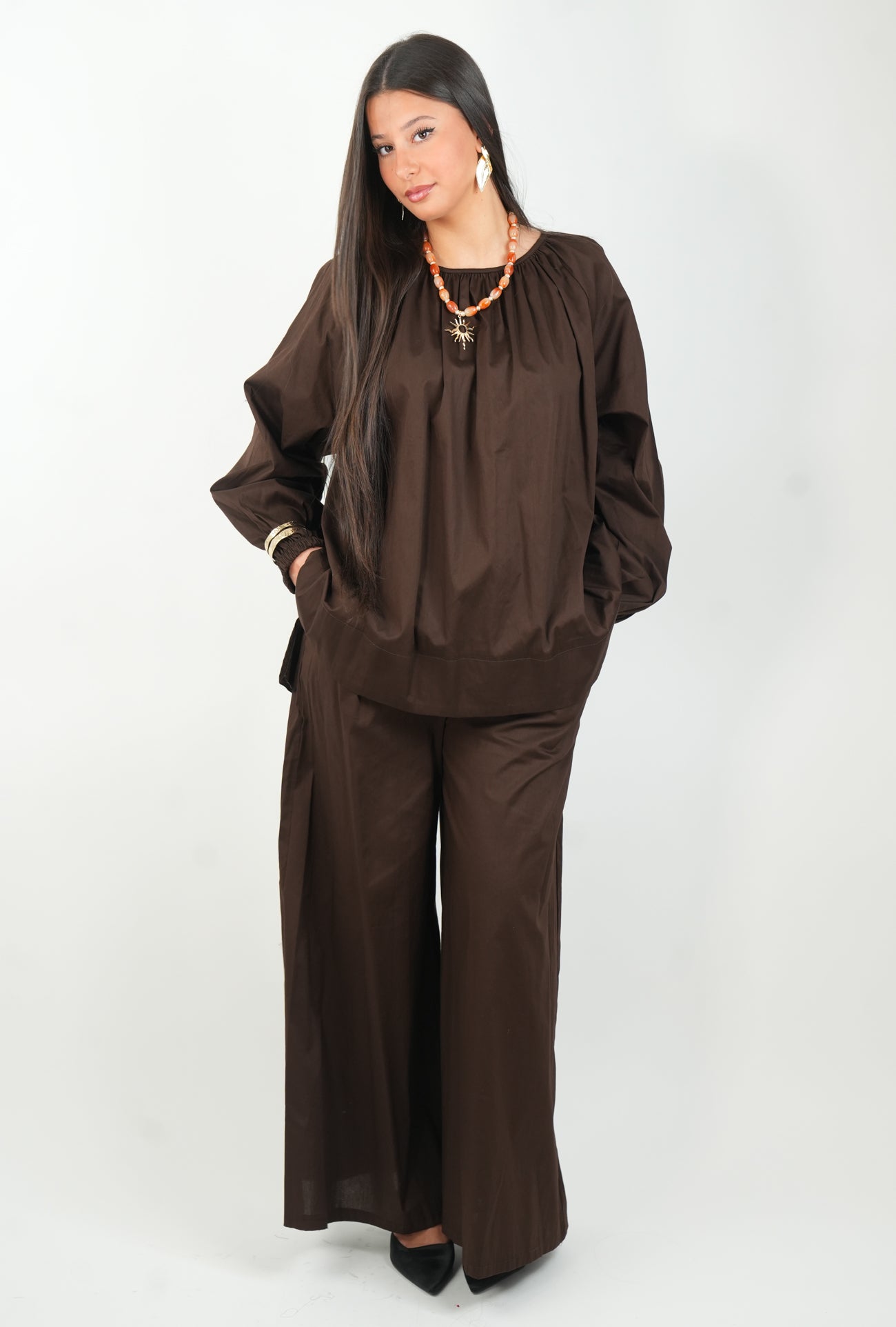 Ensemble pantalon palazzo et haut bouffant