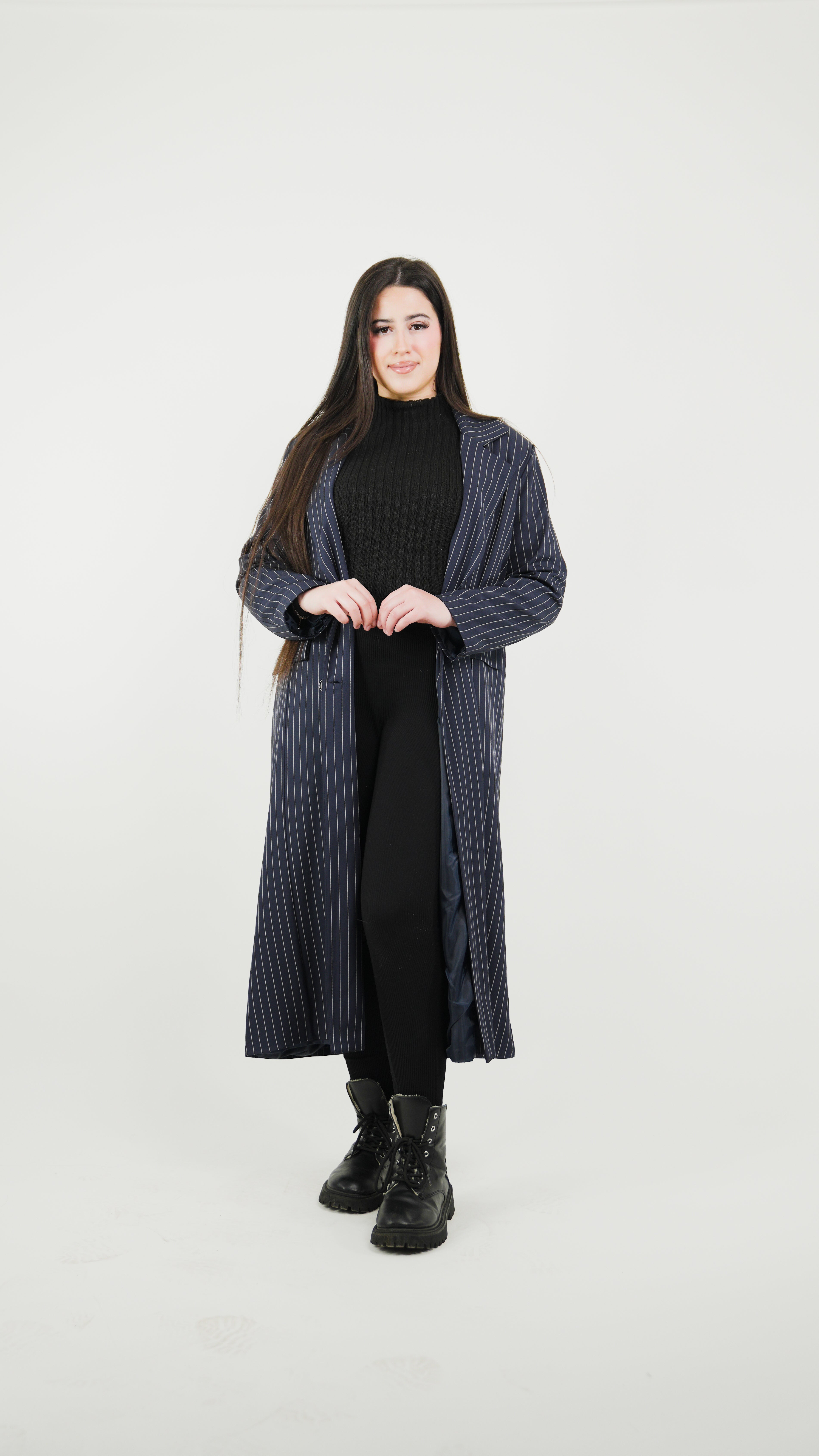 Veste longue classique à rayures fines