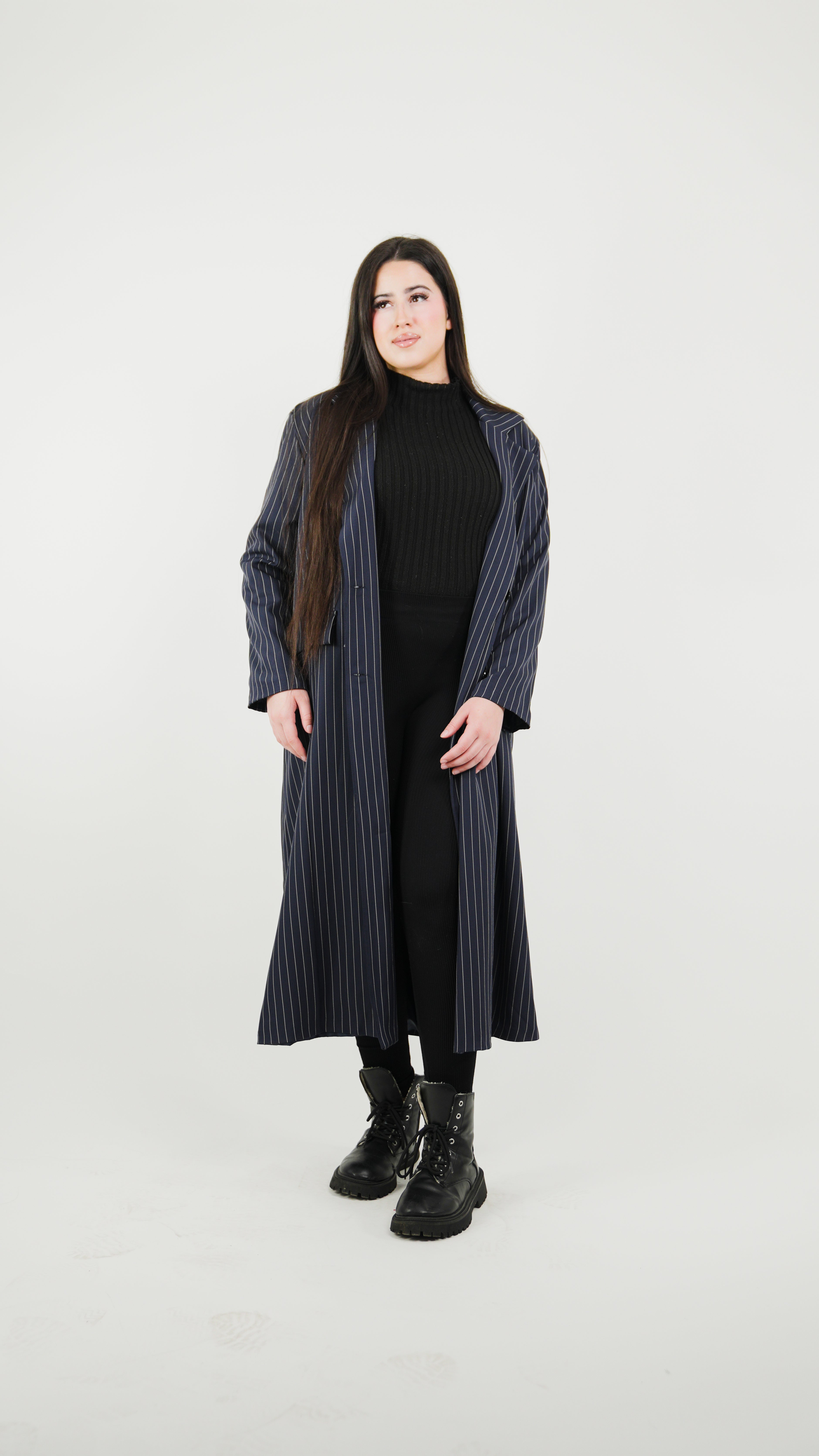 Veste longue classique à rayures fines