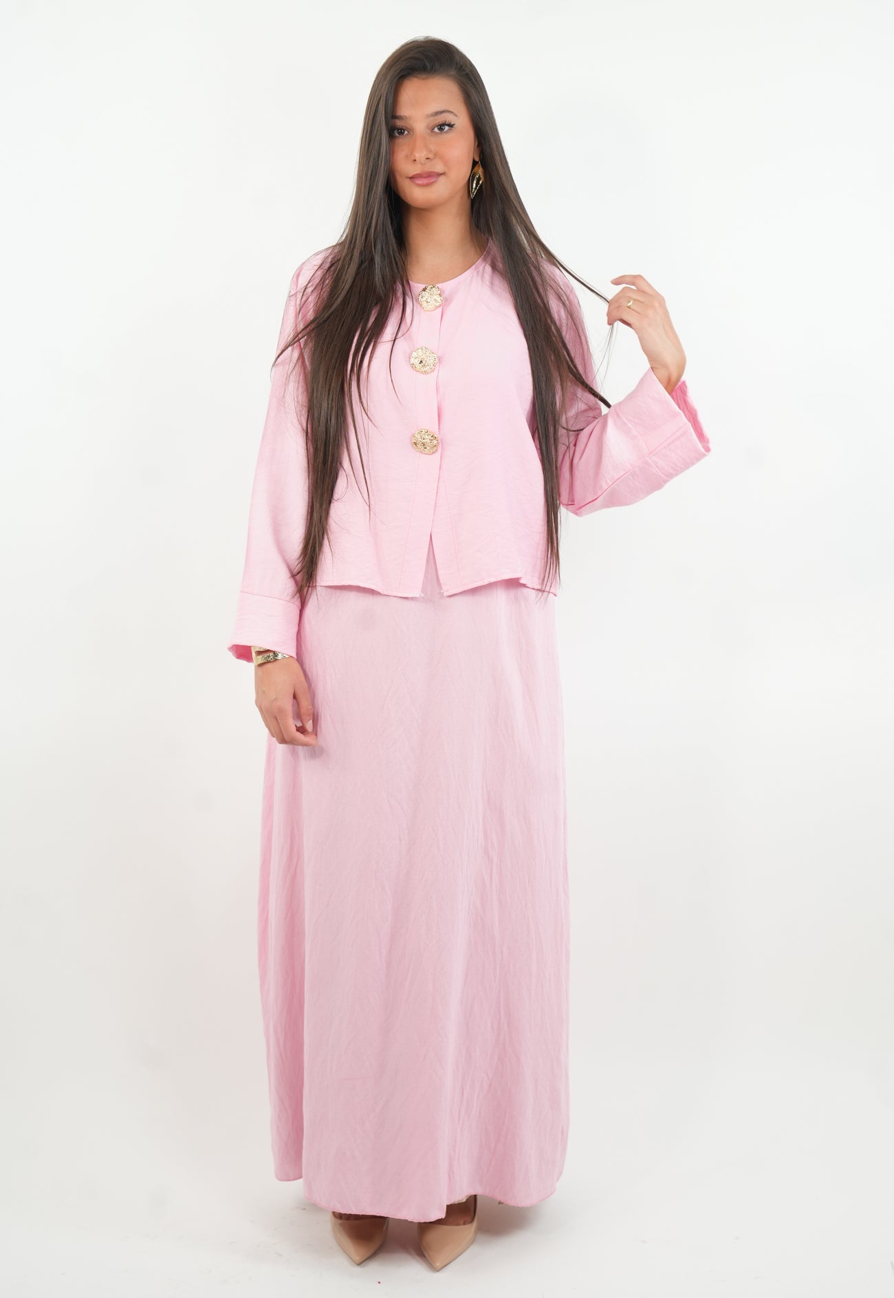 Ensemble robe et haut boutonné doré