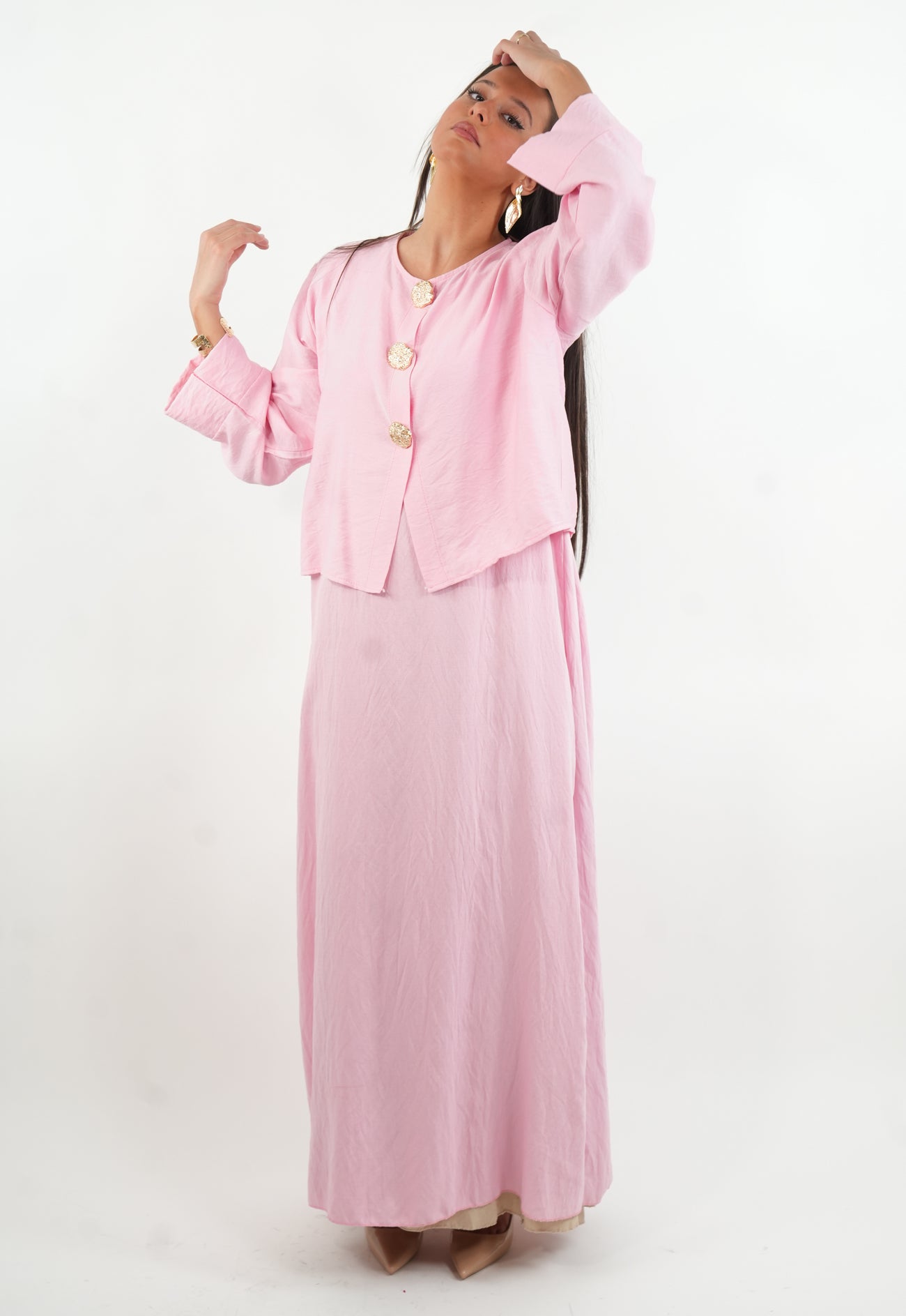 Ensemble robe et haut boutonné doré