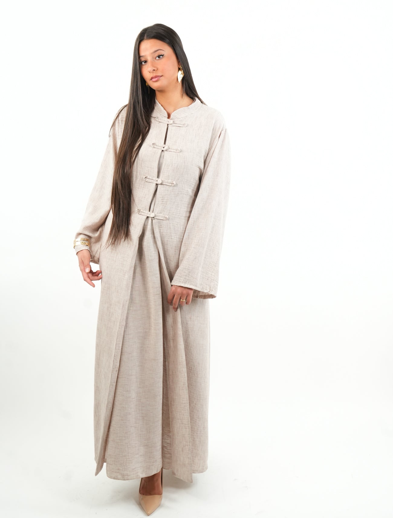 Ensemble Dalian – Robe sans manches & kimono long à boutonnière