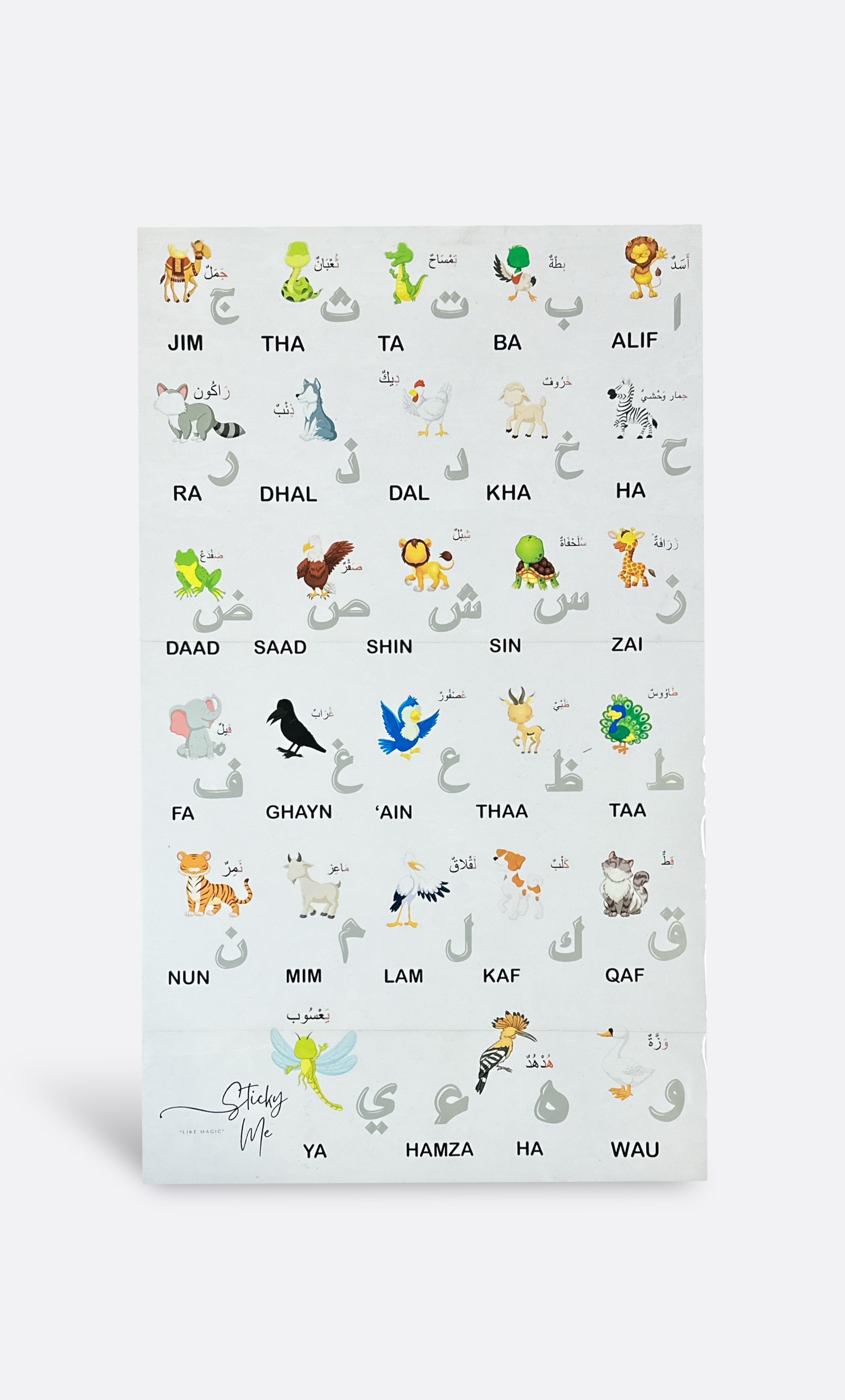 Grand Poster Transparent 85x50cm | Alphabet Arabe avec Phonétique - Marque Sticky Me