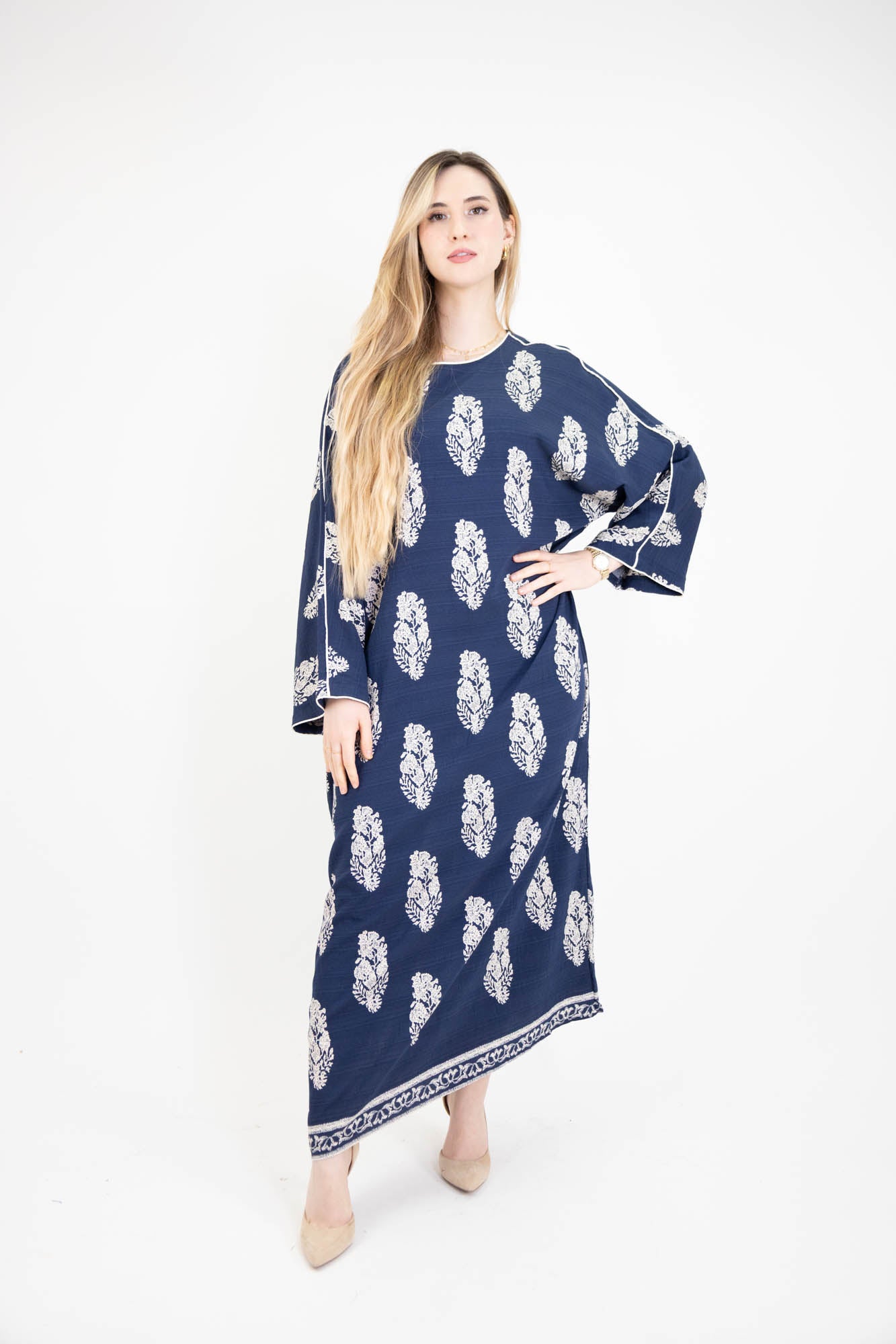 Robe longue et droite à imprimé floral effet lin