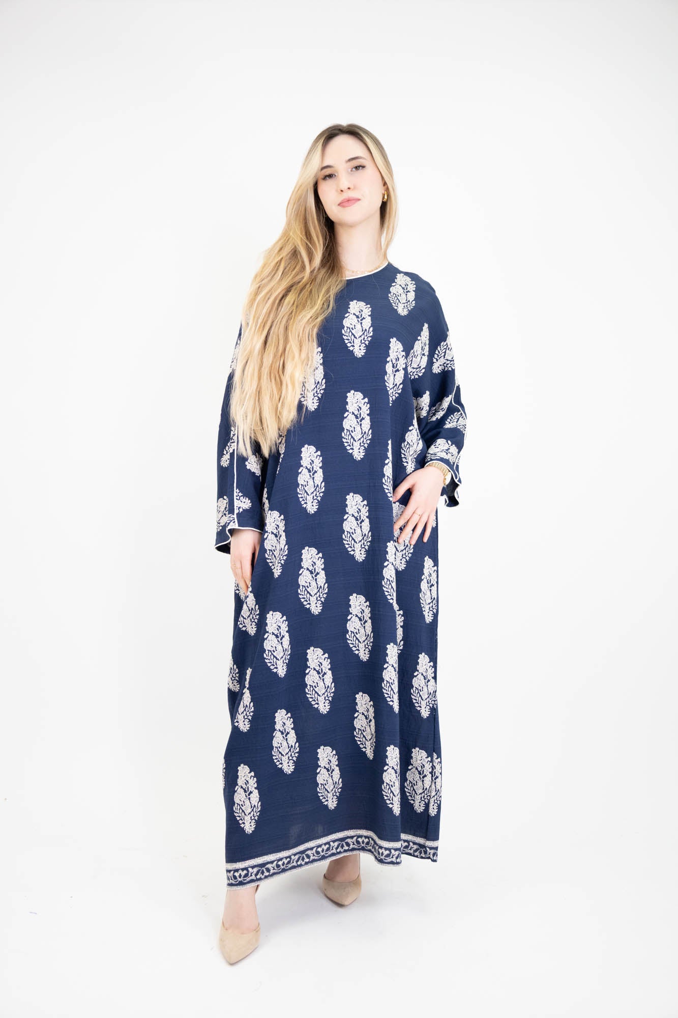 Robe longue et droite à imprimé floral effet lin