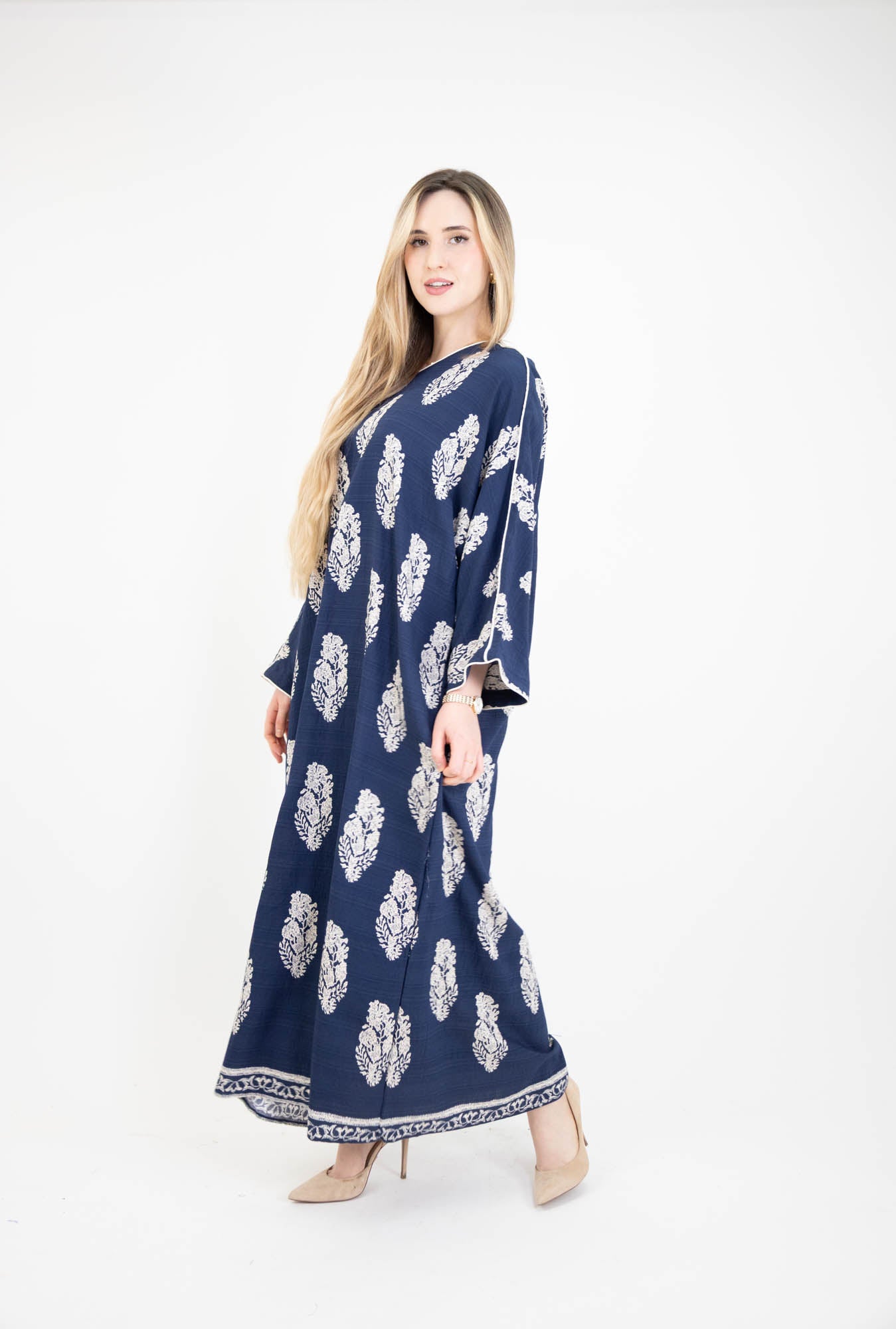 Robe longue et droite à imprimé floral effet lin