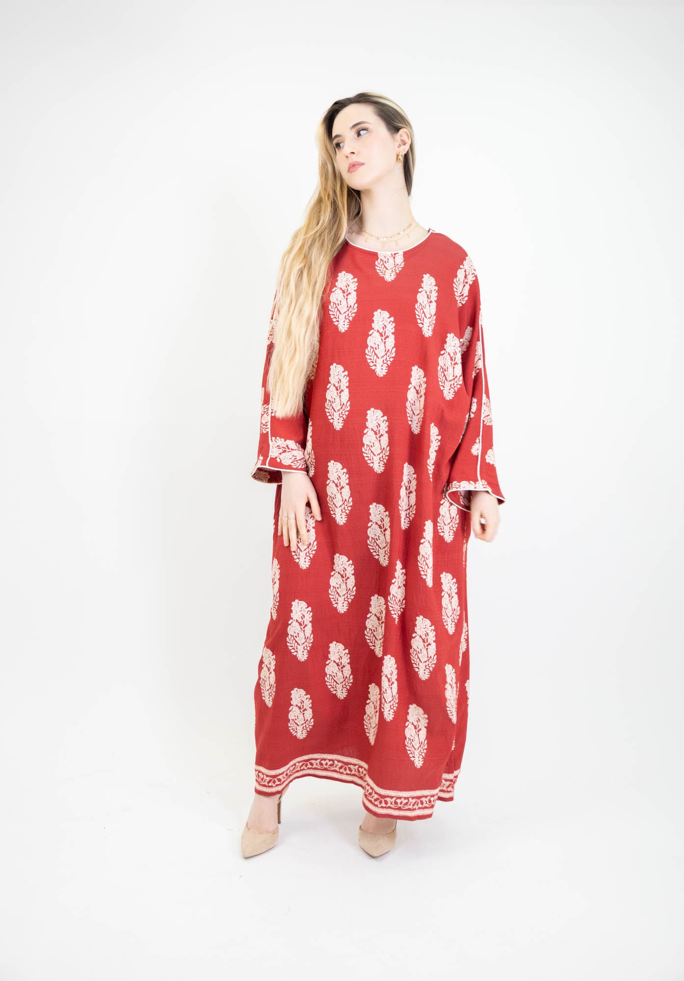 Robe longue et droite à imprimé floral effet lin