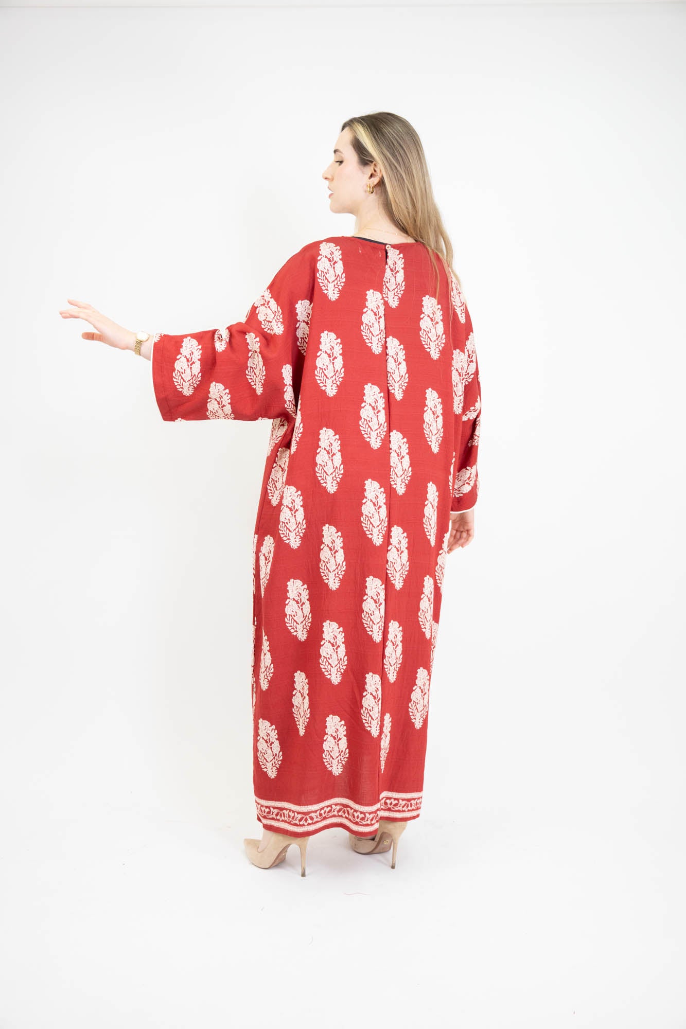 Robe longue et droite à imprimé floral effet lin