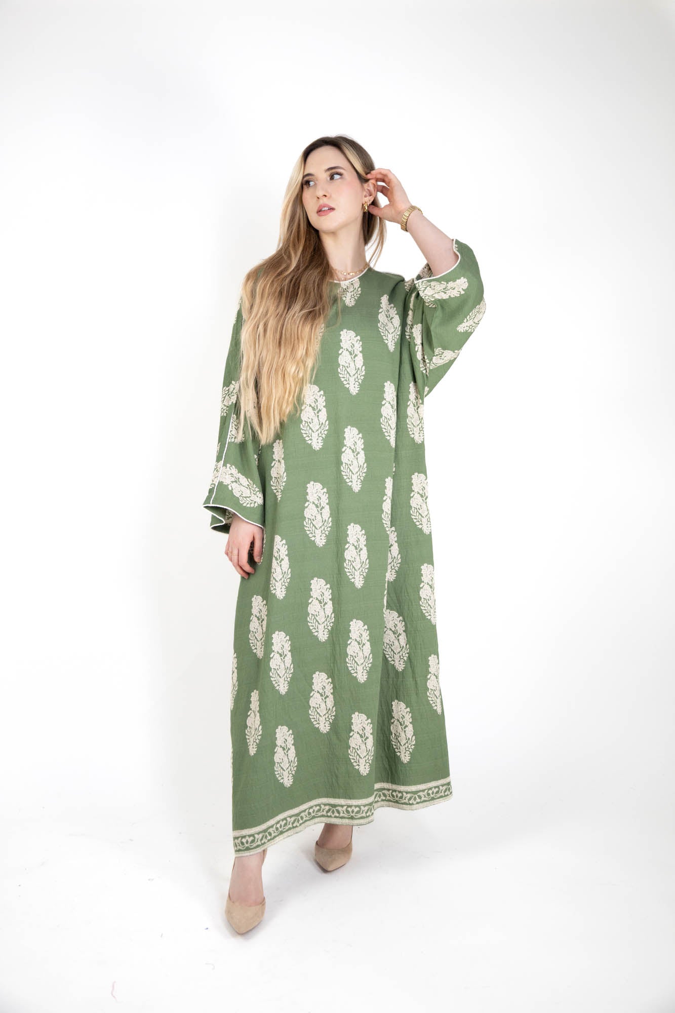 Robe longue et droite à imprimé floral effet lin