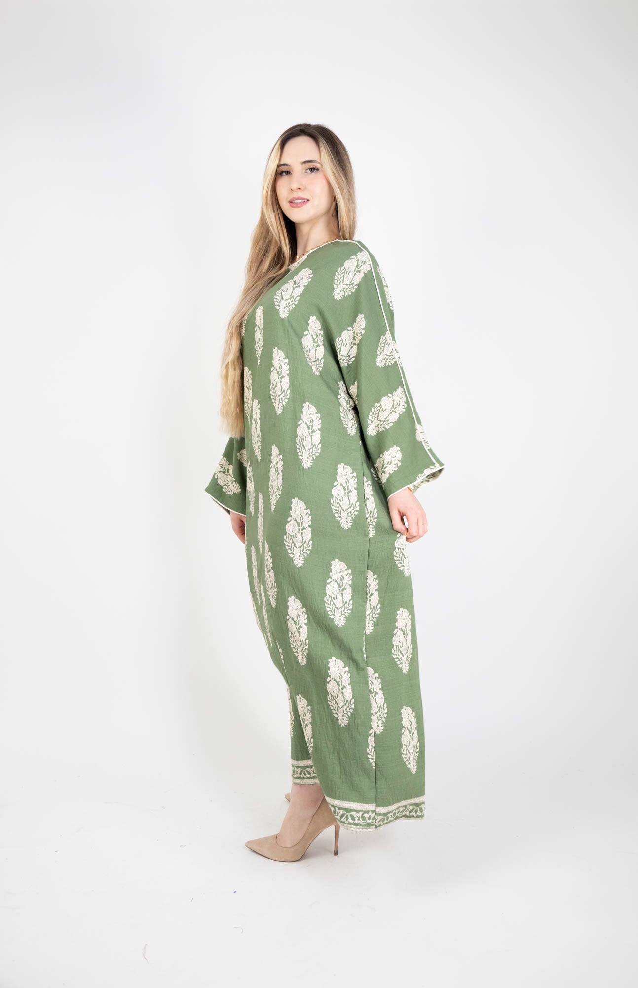 Robe longue et droite à imprimé floral effet lin