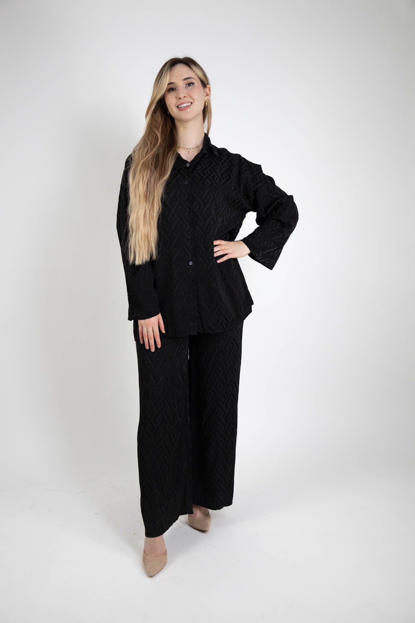 Ensemble Femme Oversize – Chemise & Pantalon satiné