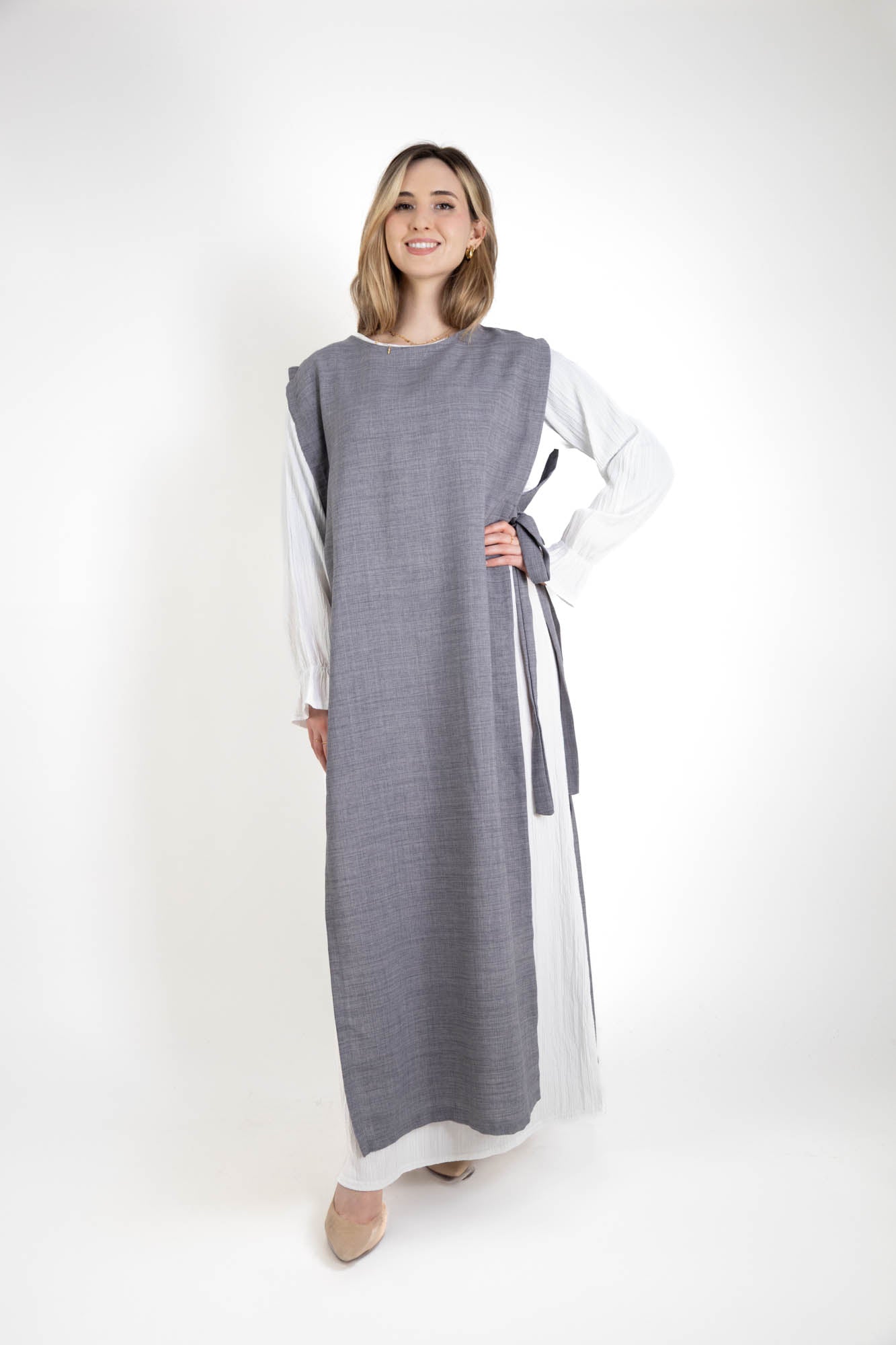 Robe longue tablier avec noeud | 2 en 1