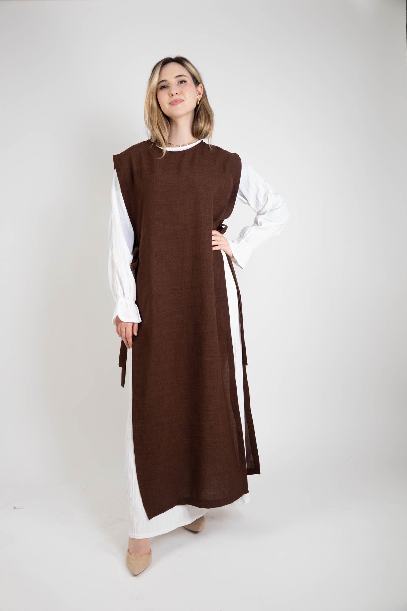 Robe longue tablier avec noeud | 2 en 1