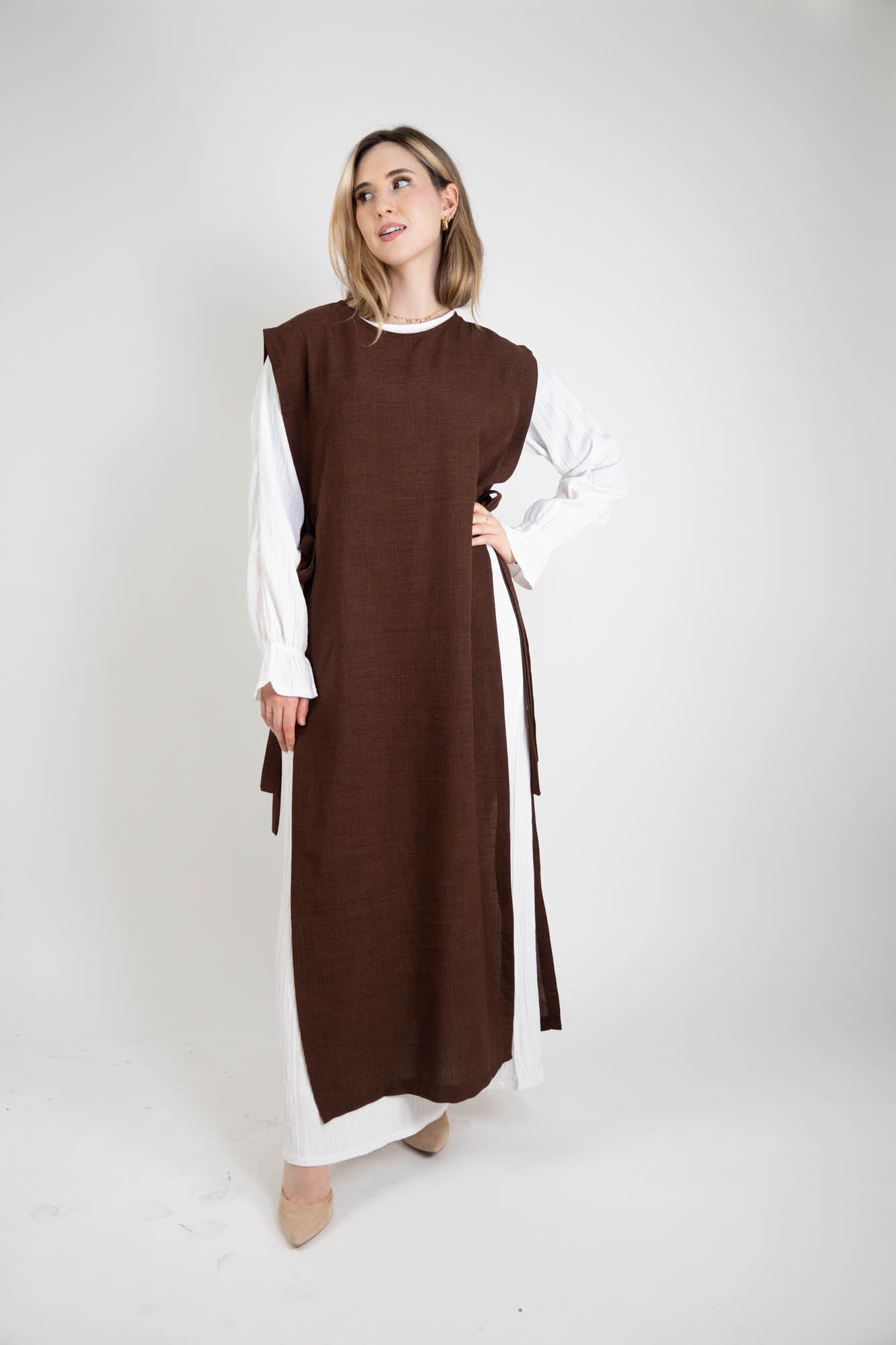 Robe longue tablier avec noeud | 2 en 1