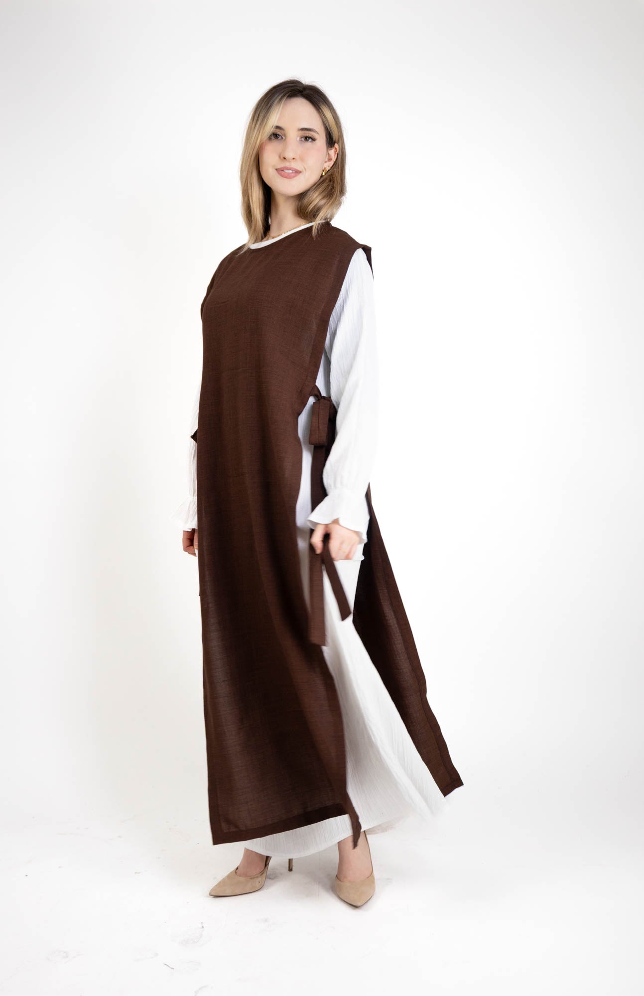 Robe longue tablier avec noeud | 2 en 1