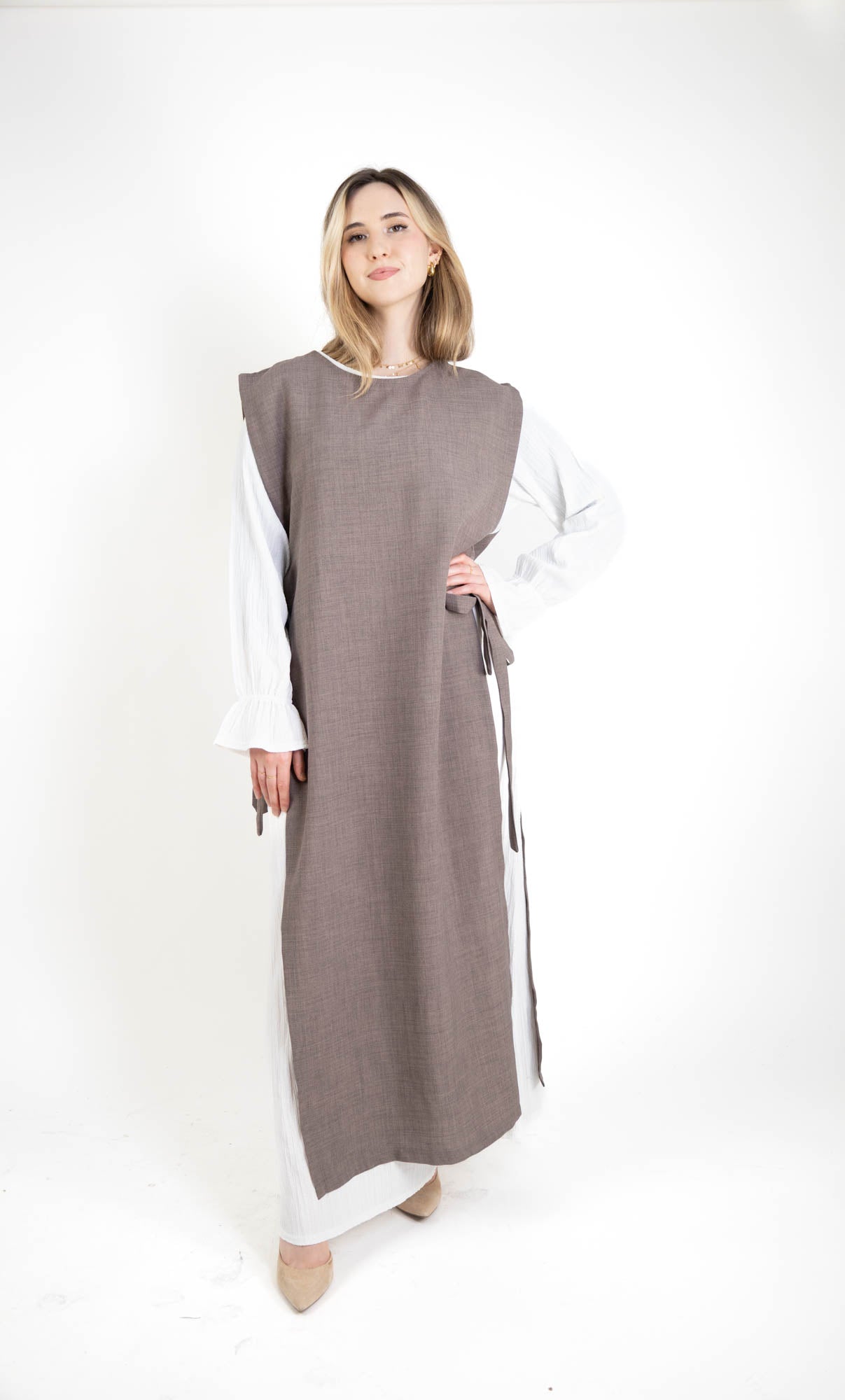 Robe longue tablier avec noeud | 2 en 1