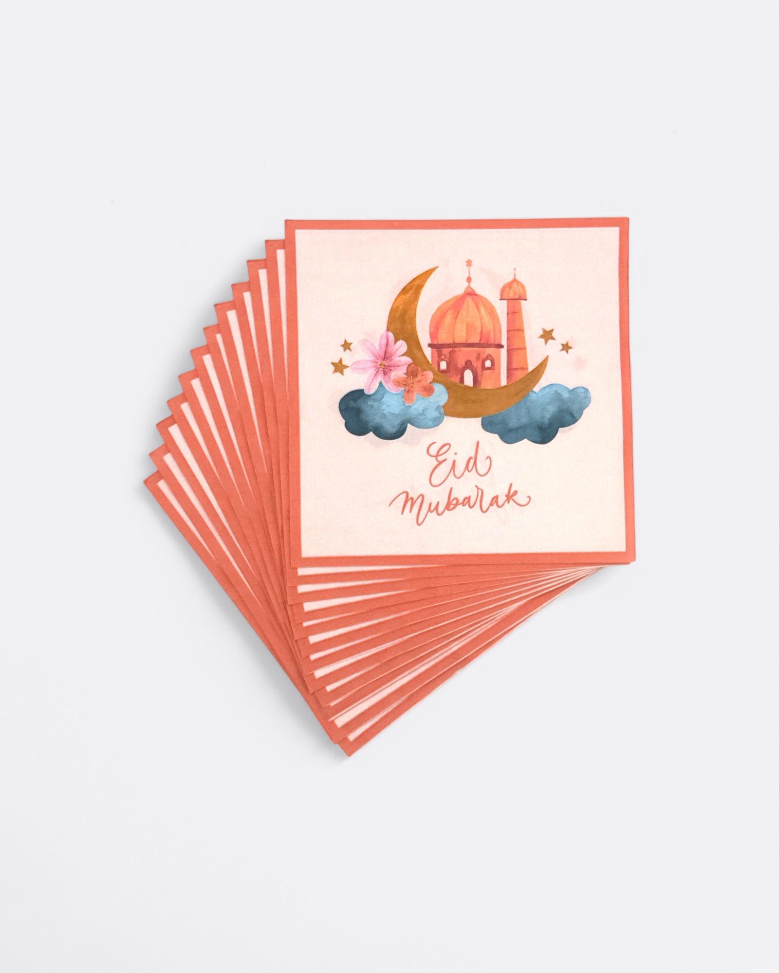 Lot de 12 serviettes Eid Mubarak - Mosquée & Nuages – produit proposé sur Souk Dubaï
