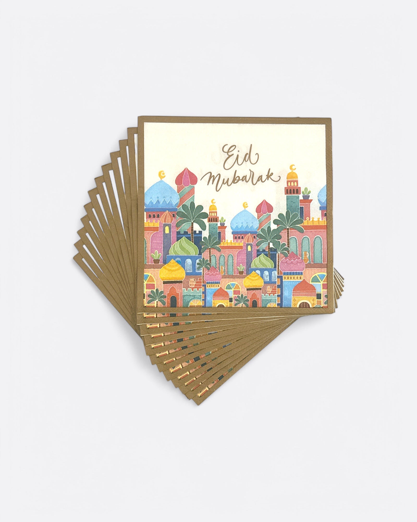 Lot de 12 serviettes Eid Mubarak - Ville Colorée – produit proposé sur Souk Dubaï