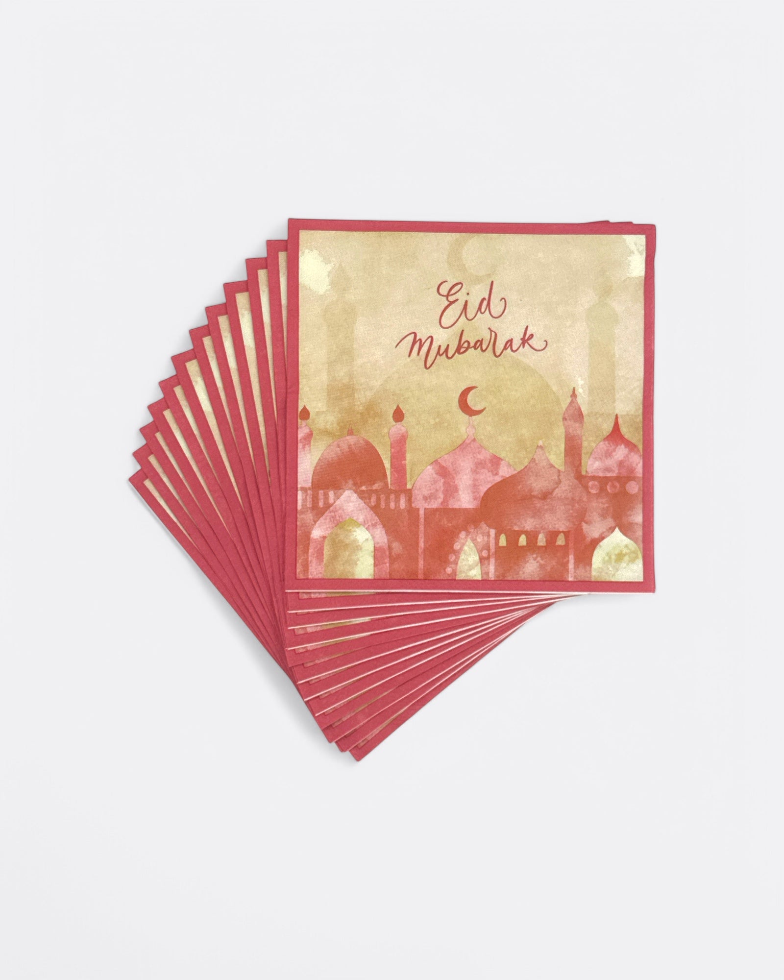 Lot de 12 serviettes Eid Mubarak - Mosquée Rouge – produit proposé sur Souk Dubaï