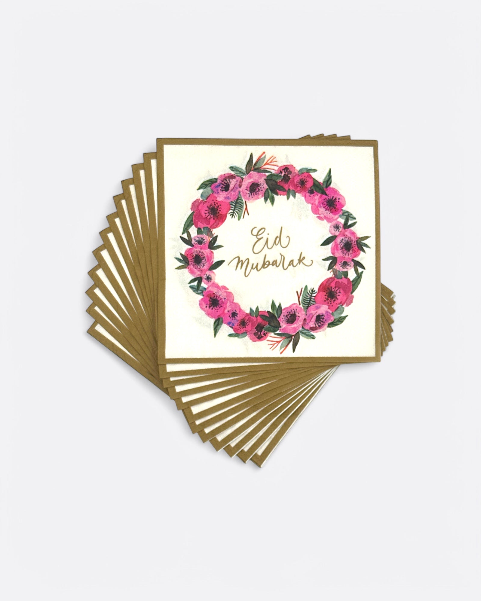 Lot de 12 serviettes Eid Mubarak - Fleurs Roses – produit proposé sur Souk Dubaï