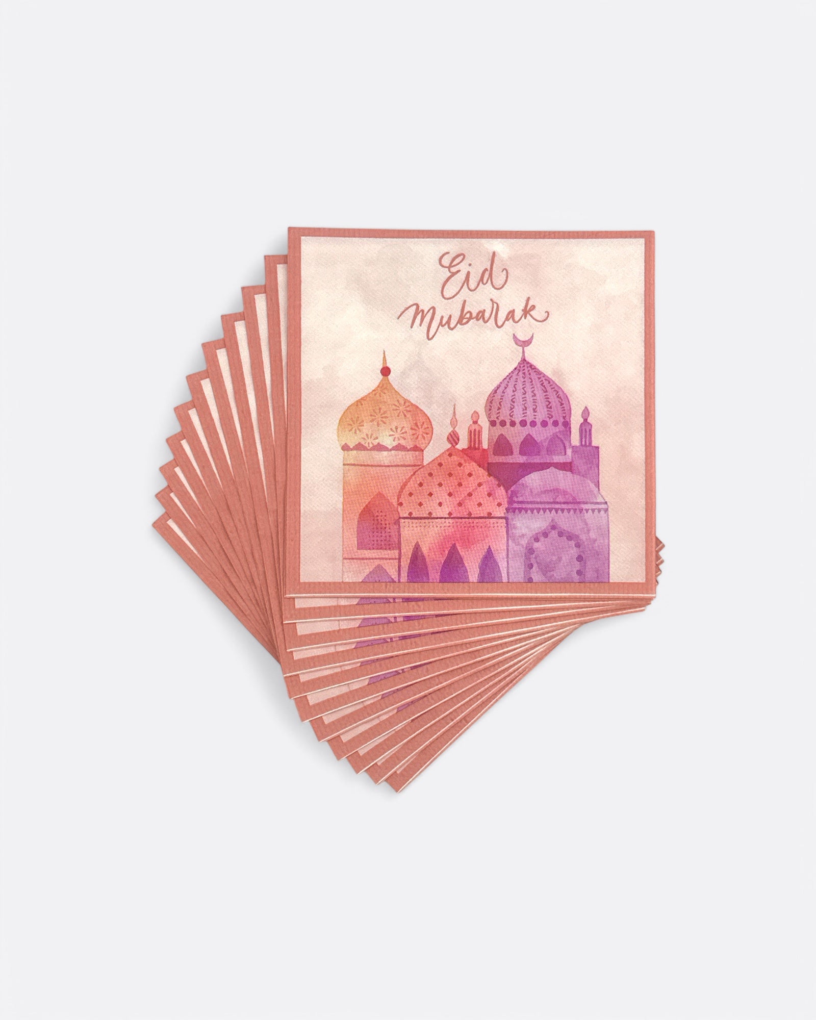 Lot de 12 serviettes Eid Mubarak - Mosquée Rose – produit proposé sur Souk Dubaï
