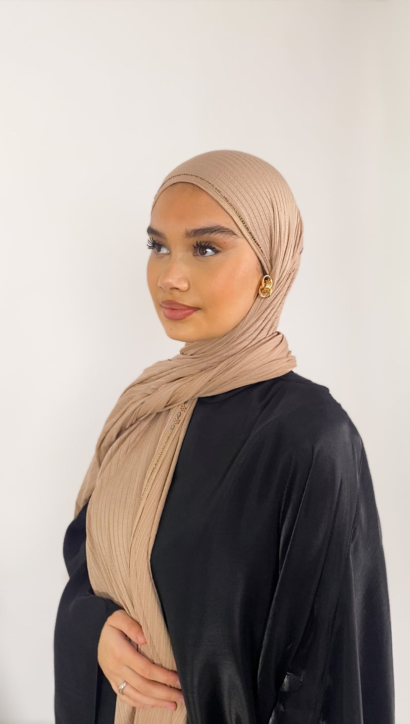 Hijab jersey rayure à strass