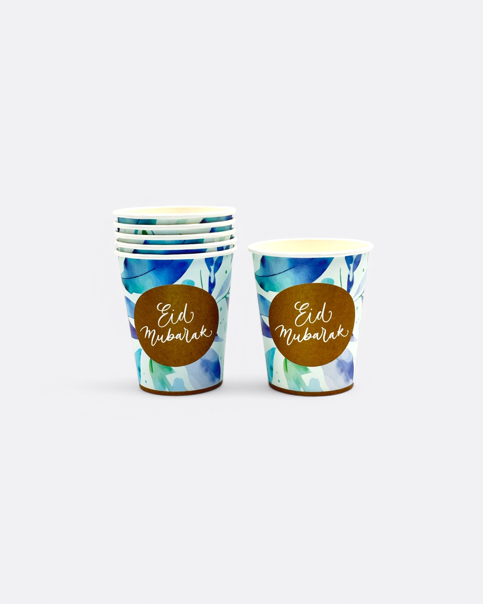 Lot de 6 gobelets Eid Mubarak - Feuilles Bleues – produit proposé sur Souk Dubaï