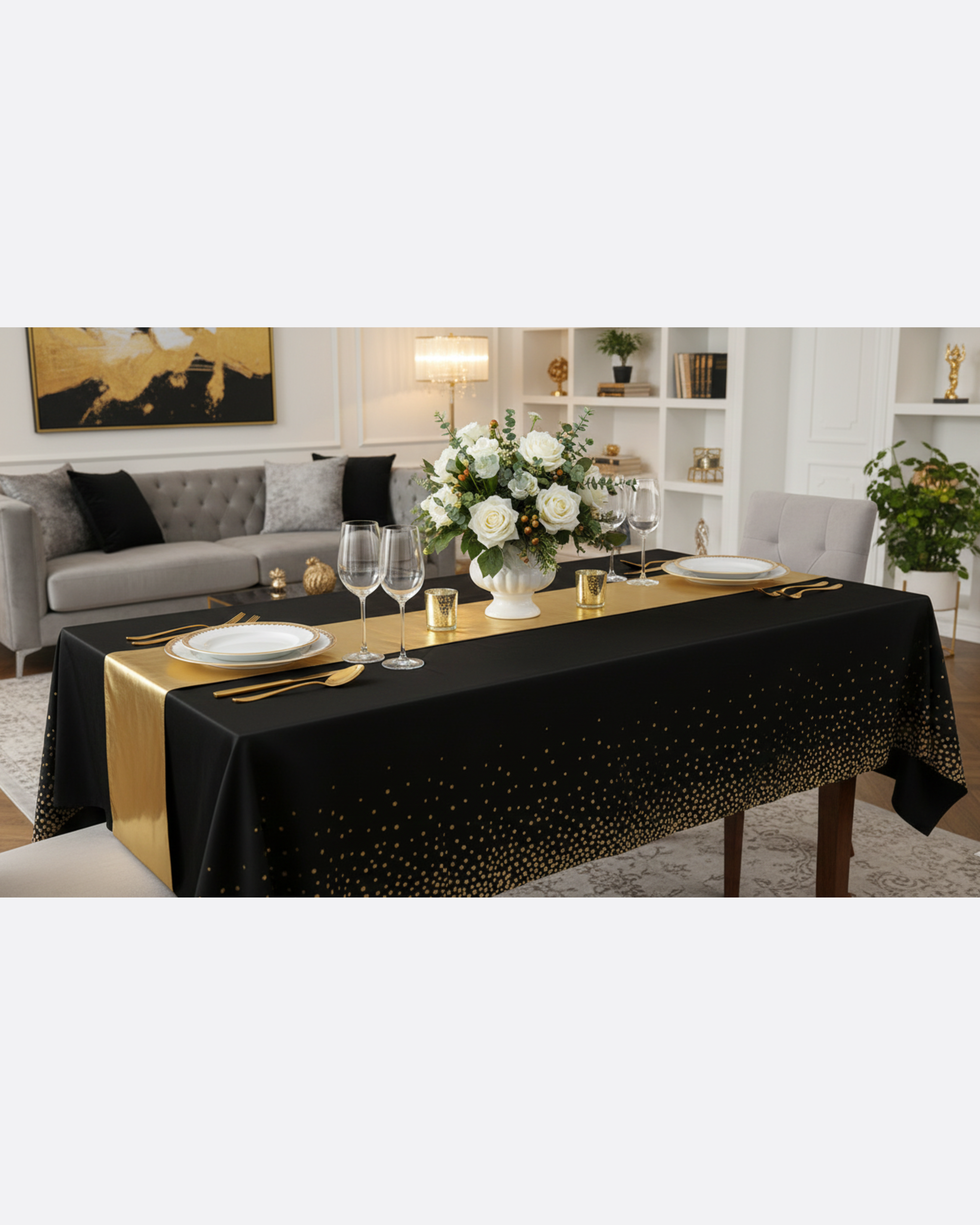 Nappe noire et doré avec chemin de table