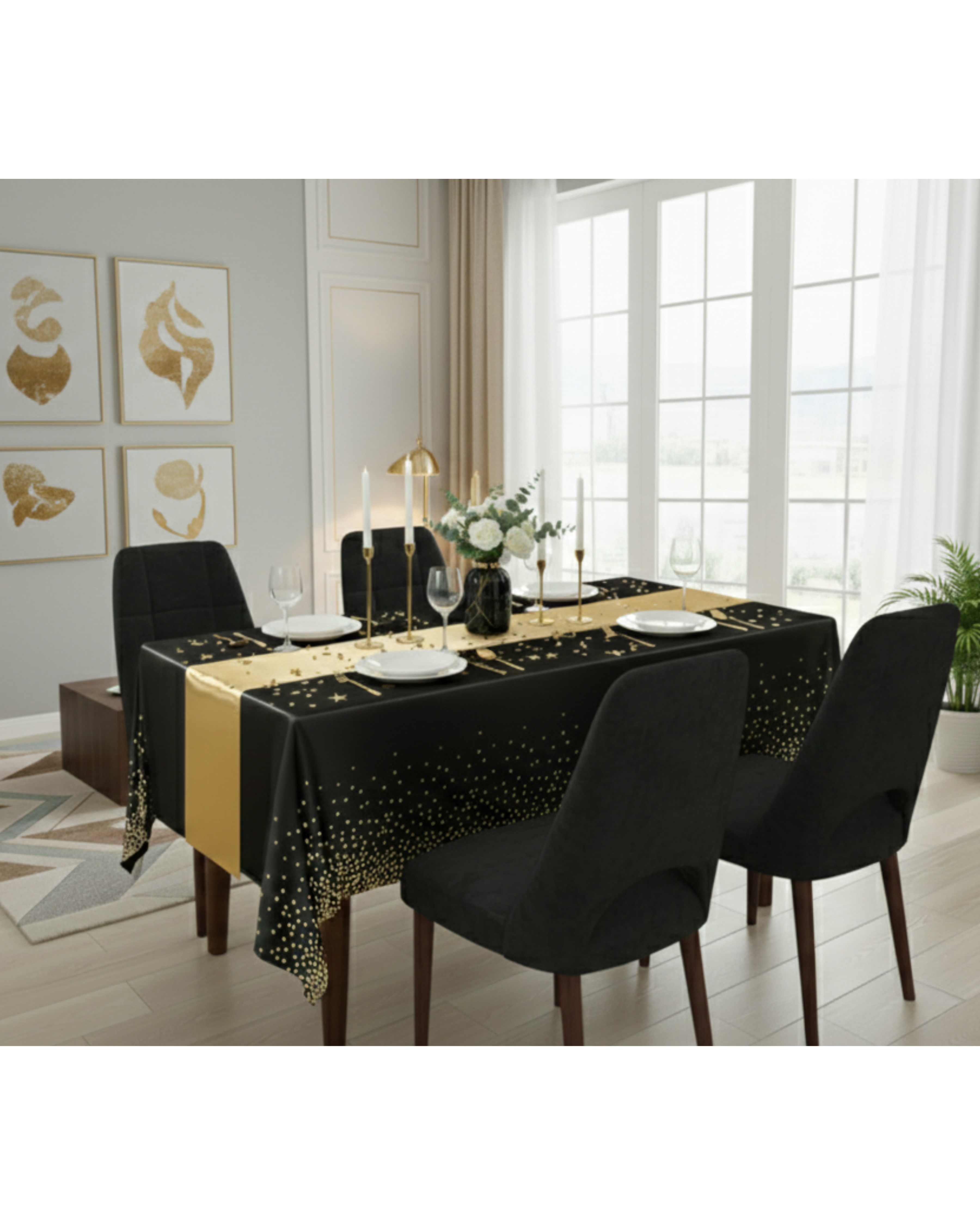 Nappe noire et doré avec chemin de table