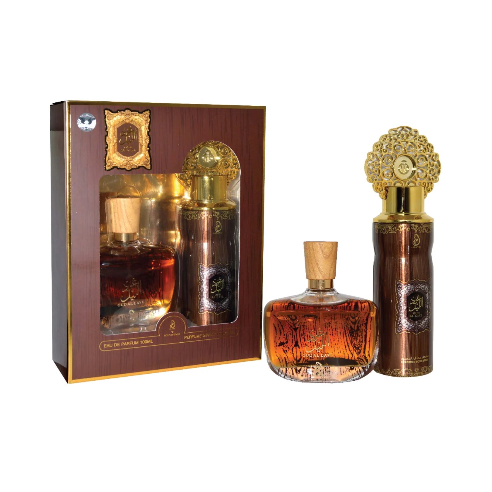 Coffret Oud Al Layl : Eau De Parfum 100mL + Désodorisant 200mL – My Perfumes – essence précieuse dans un flacon raffiné