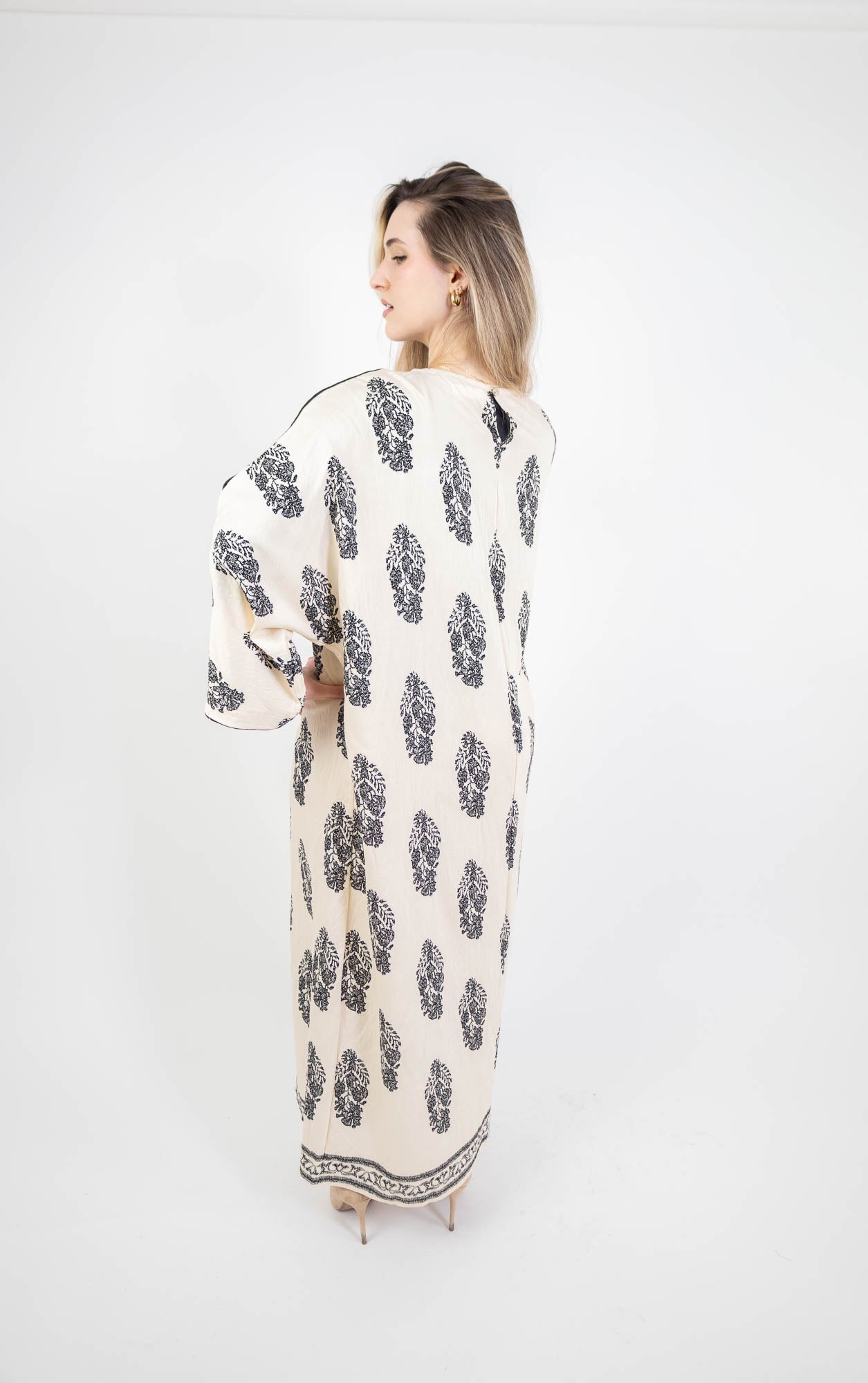 Robe longue et droite à imprimé floral effet lin