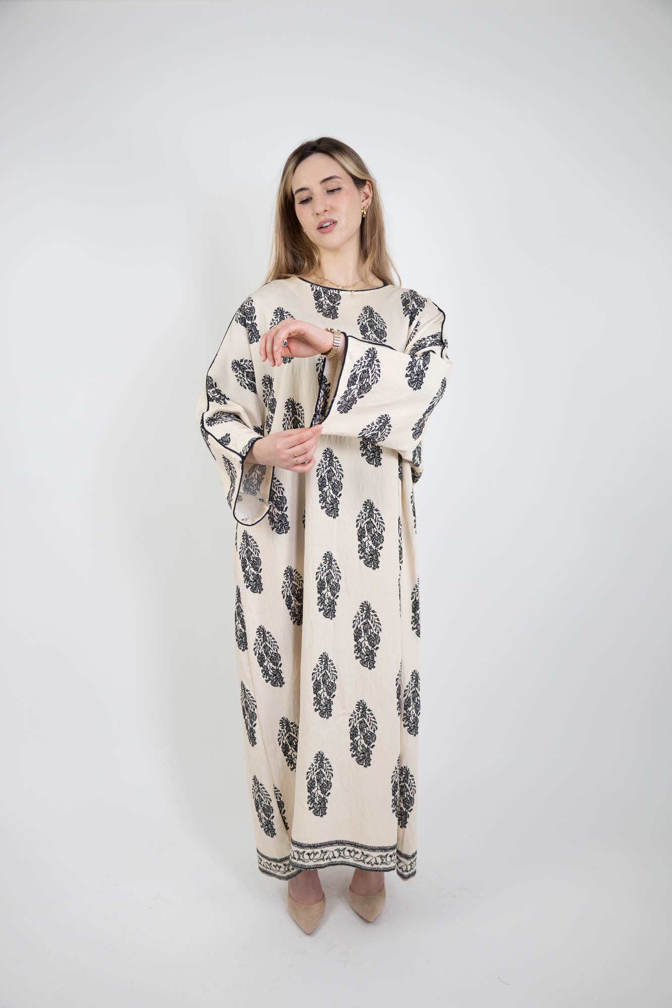 Robe longue et droite à imprimé floral effet lin